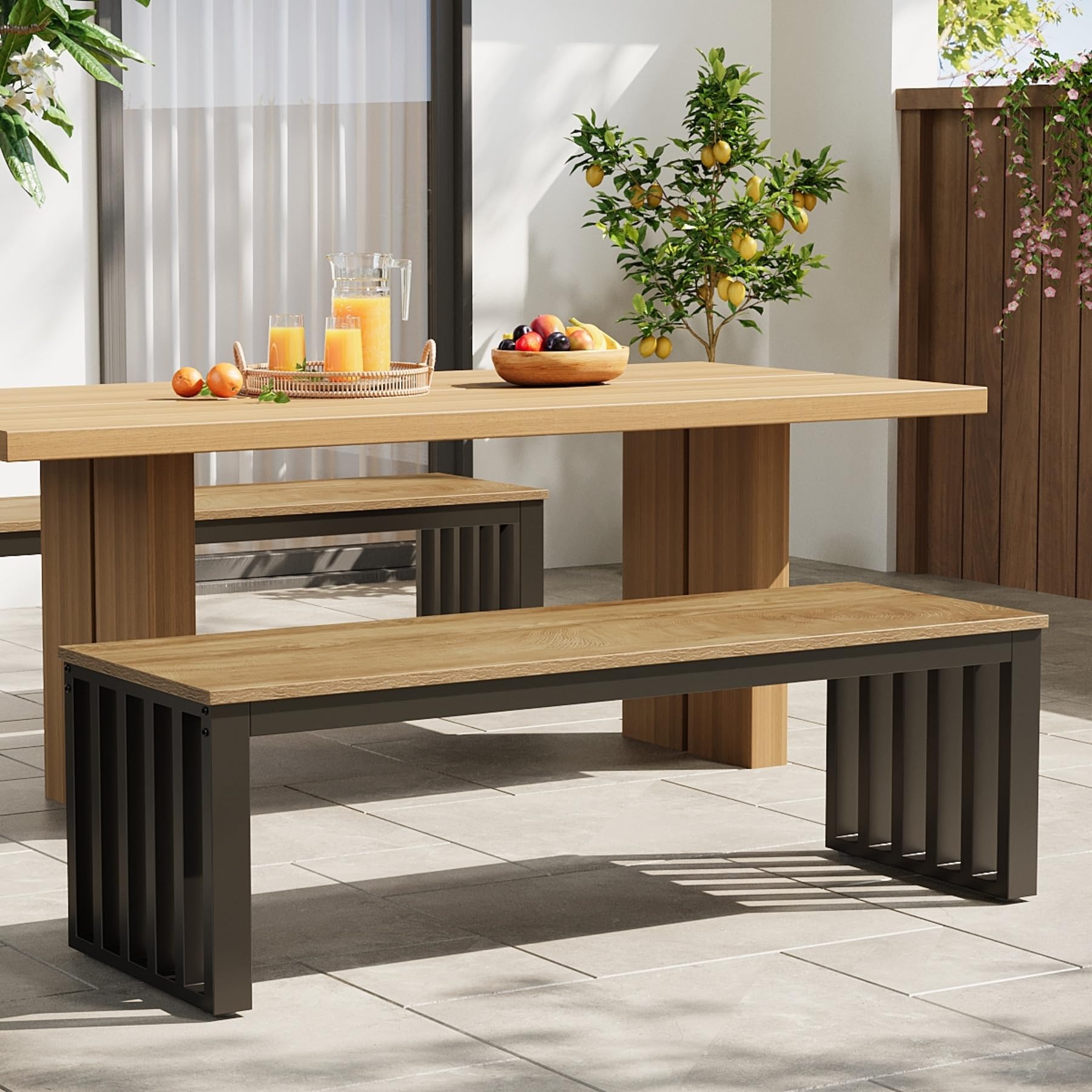 Tribesigns Industrial Dining Bench, 47.3" Indoor Wood Entryway Bench with Metal Frame, Dining Table Bench for Dining Room, Kitchen, End of Bed, Entry (Brown & Black) - Image 4