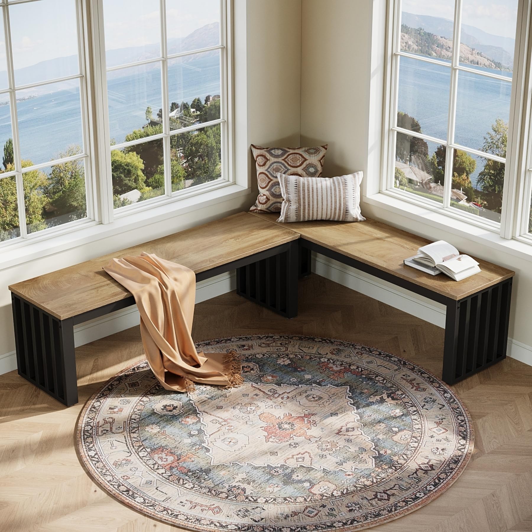 Tribesigns Industrial Dining Bench, 47.3" Indoor Wood Entryway Bench with Metal Frame, Dining Table Bench for Dining Room, Kitchen, End of Bed, Entry (Brown & Black) - Image 5