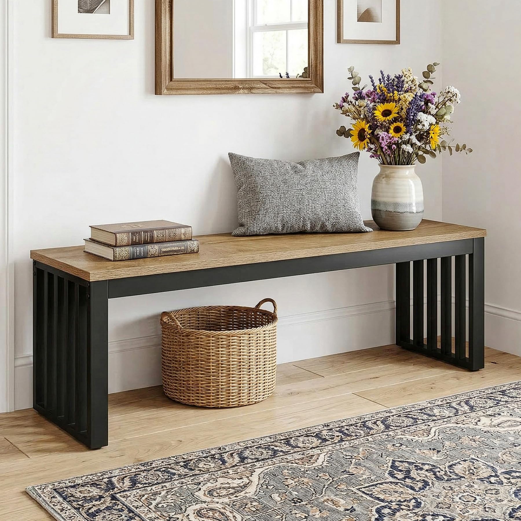 Tribesigns Industrial Dining Bench, 47.3" Indoor Wood Entryway Bench with Metal Frame, Dining Table Bench for Dining Room, Kitchen, End of Bed, Entry (Brown & Black) - Image 9