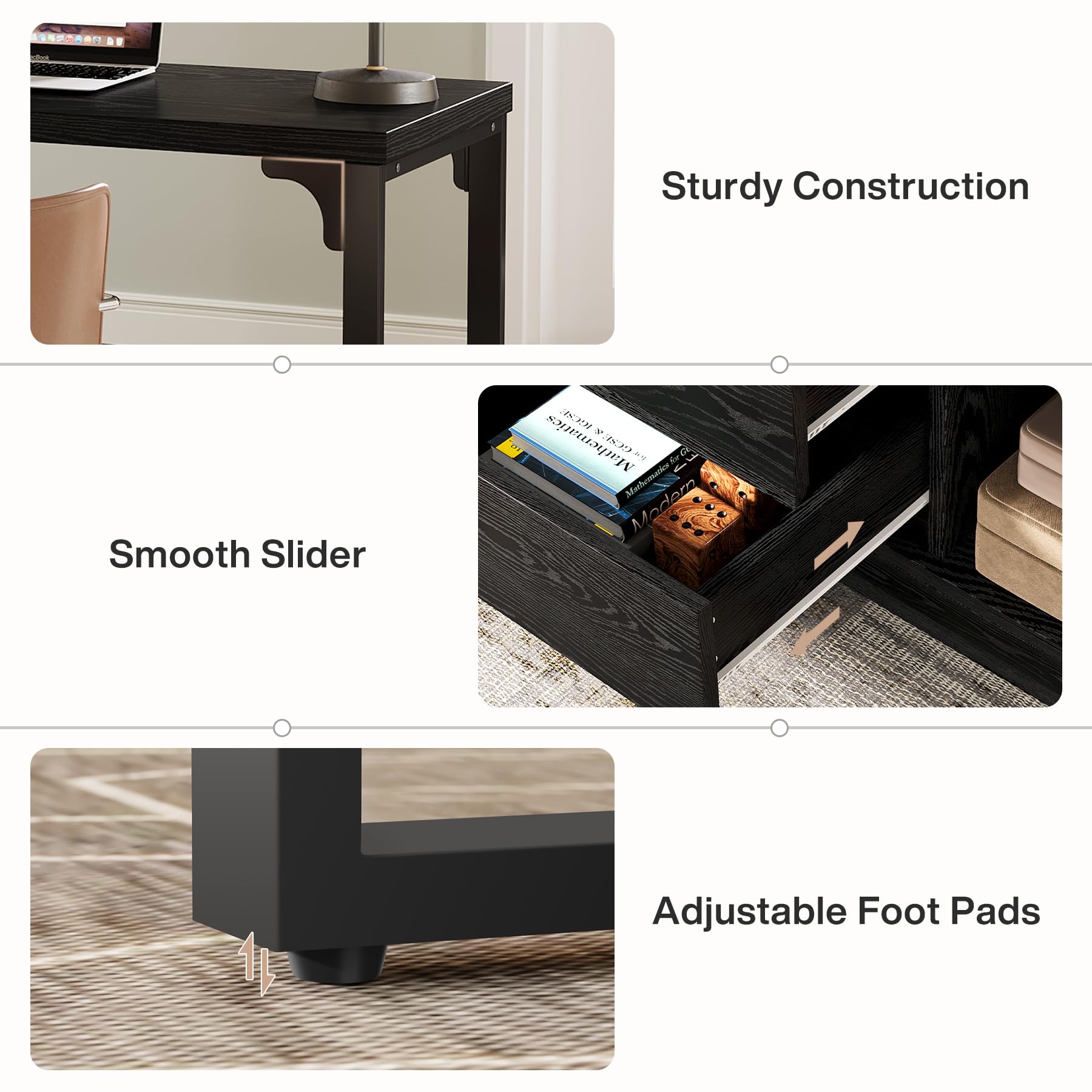 Tribesigns L-Shaped Computer Desk with Drawers and Shelves, Reversible Corner Office Desk with Storage Cabinet, Modern Study Writing Table for Home Office, Bedroom (Black) - Image 8