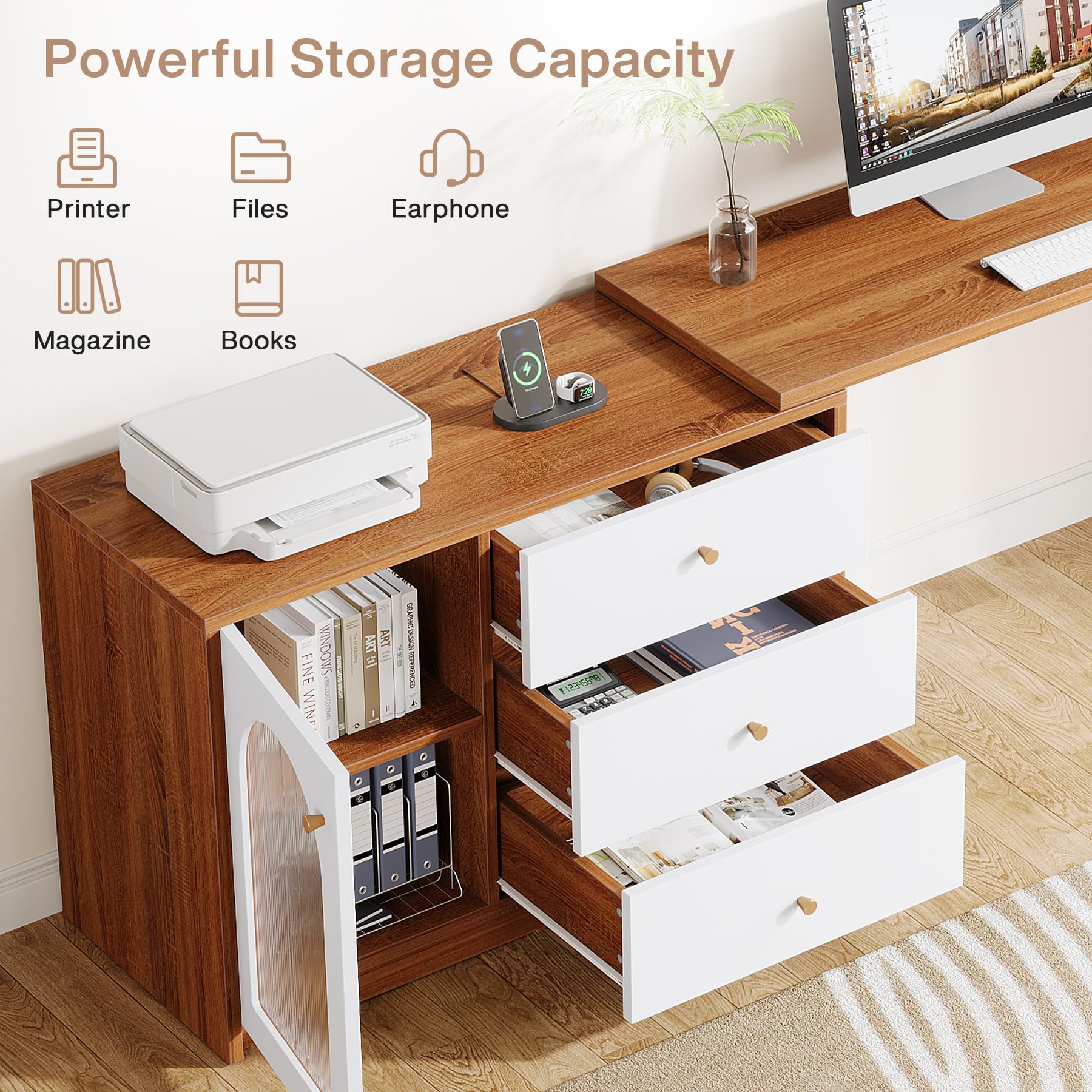 Tribesigns L Shaped Computer Desk with Drawers, Modern Corner Home Office Desk with Reversible Storage Cabinet, Long Study Writing Desk Workstation for Home Office, Rustic Brown - Image 7