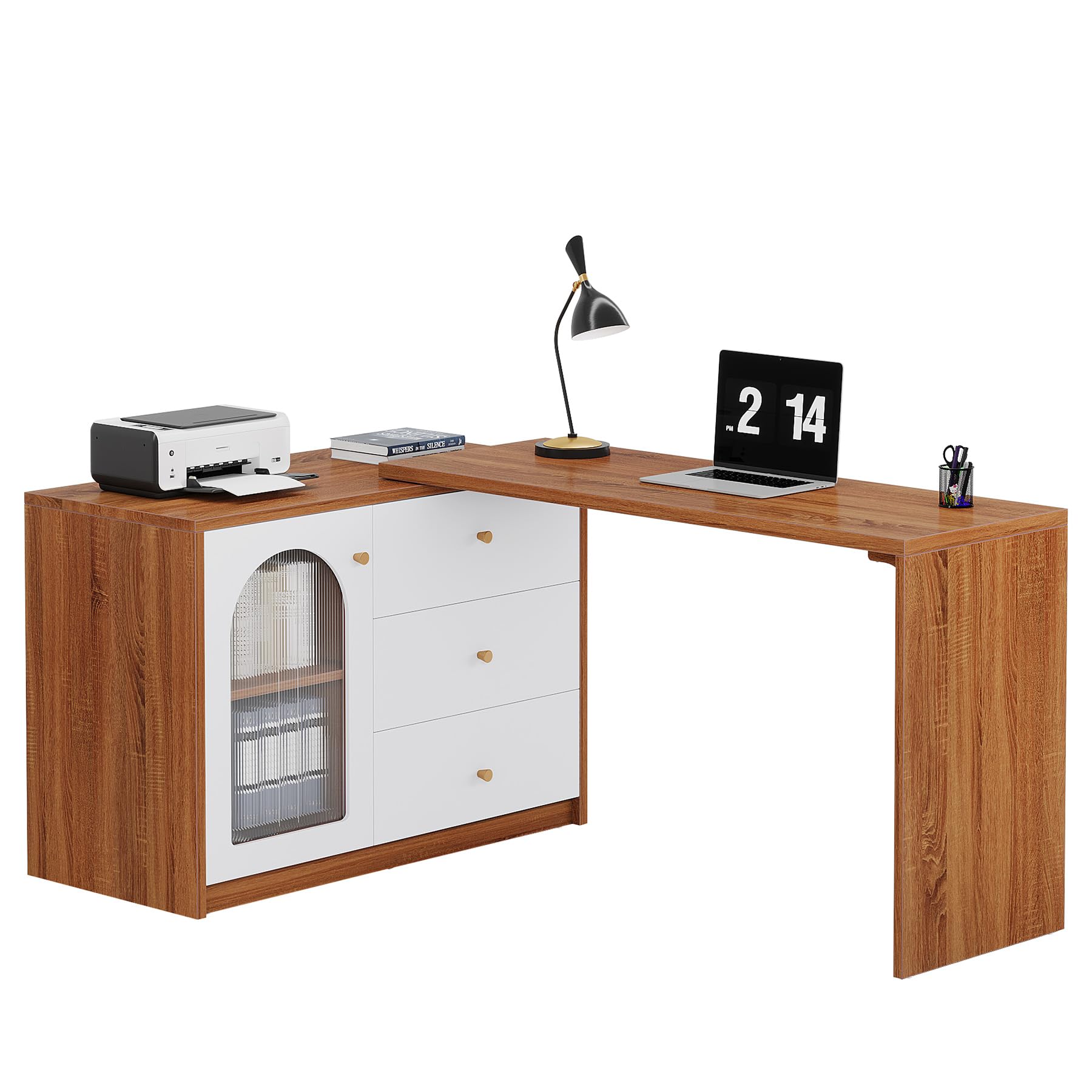 Tribesigns L Shaped Computer Desk with Drawers, Modern Corner Home Office Desk with Reversible Storage Cabinet, Long Study Writing Desk Workstation for Home Office, Rustic Brown - Image 8