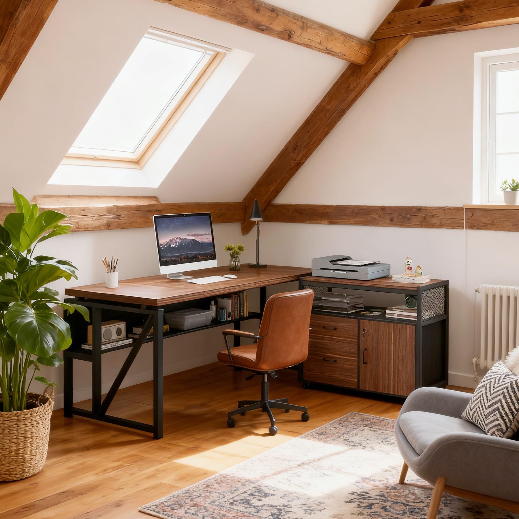 Tribesigns L-Shaped Desk with Drawers, 63" Executive Office Desk with Mobile File Cabinet and Storage Shelves, Home Office Business Furniture Set (Dark Brown and Black) - Image 9