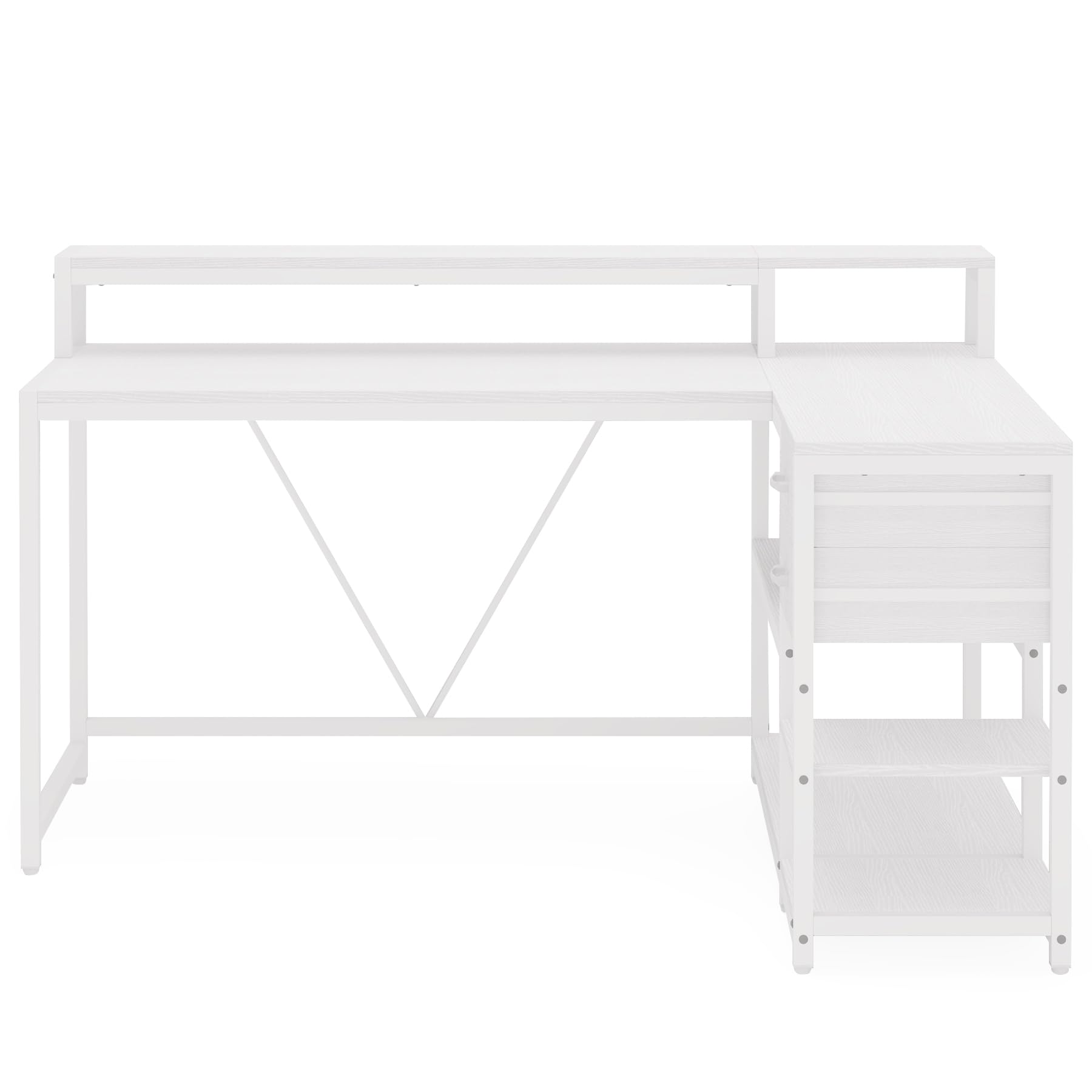 Tribesigns L Shaped Desk with Drawers and Storage Shelves, Home Office L Corner Desk with Monitor Stand, 55" x 24" Desktop Computer Desk, Gaming Desk Study Desk for Small Space (White) - Image 4