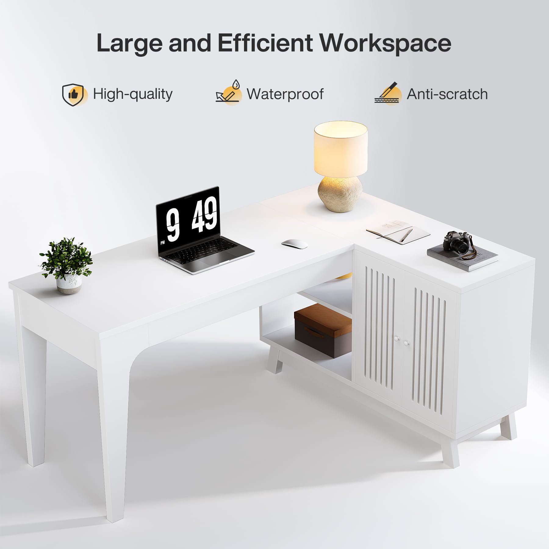 Tribesigns L-Shaped Desk with Storage Cabinet, 57-Inch Wood Corner Workstation, Home Office Computer Desk, Study Writing Table (White) - Image 7