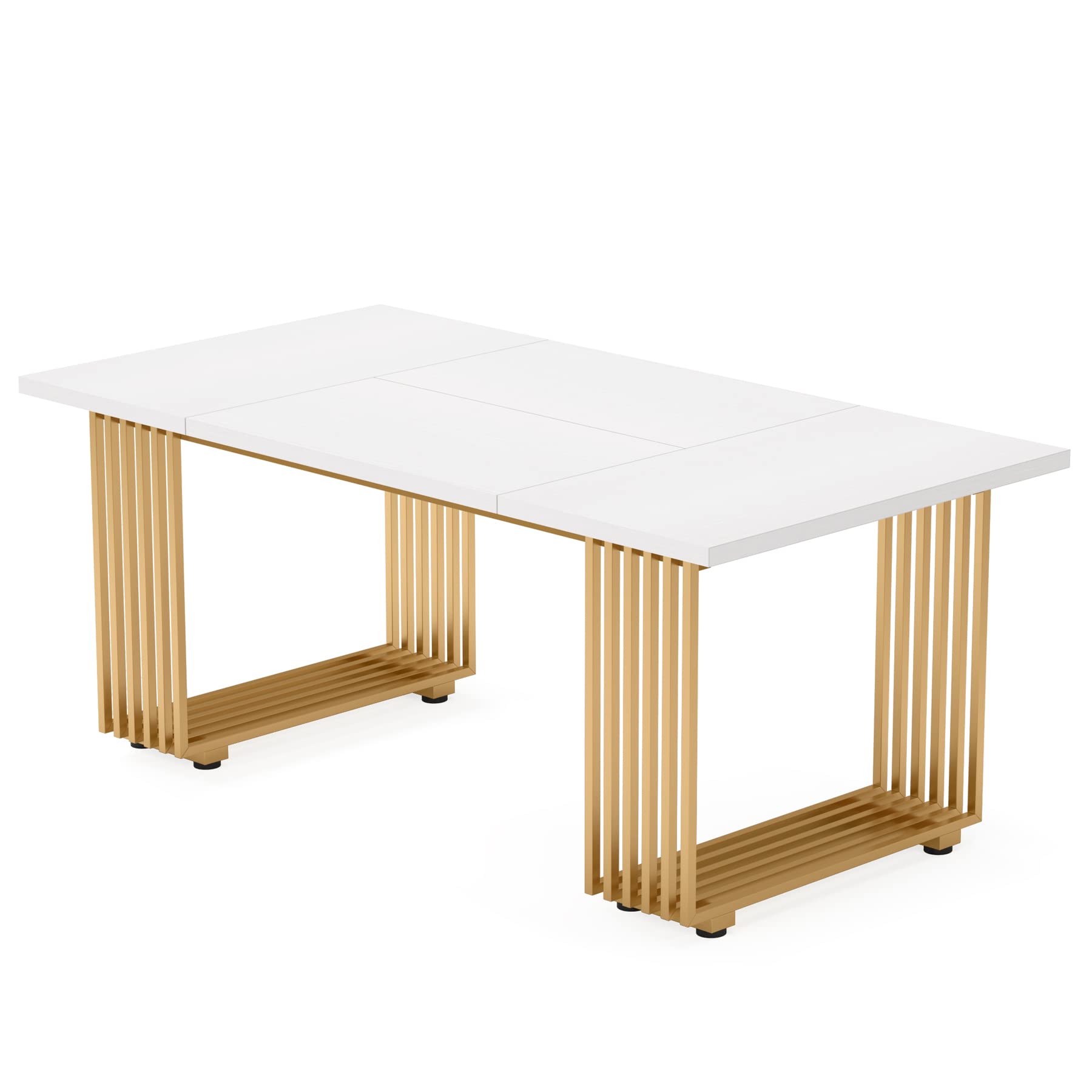 Tribesigns Modern Dining Table for 6-8 People, 70.8 Inches Long White Room Kitchen, Wood Kitchen with Gold Metal Legs, Rectangular Dinner Room, Family Gathering - Image 9