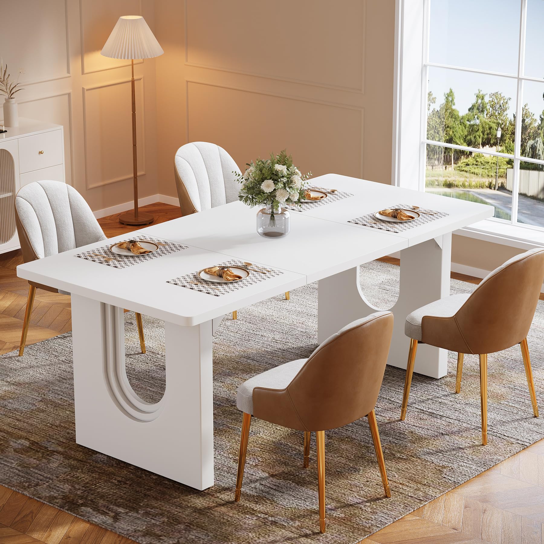 Tribesigns Modern Dining Table for 6 to 8 People, 70.9" Long Rectangular Kitchen Table with Spacious Tabletop and Sturdy Heavy Duty Legs for Dining Room, White - Image 3