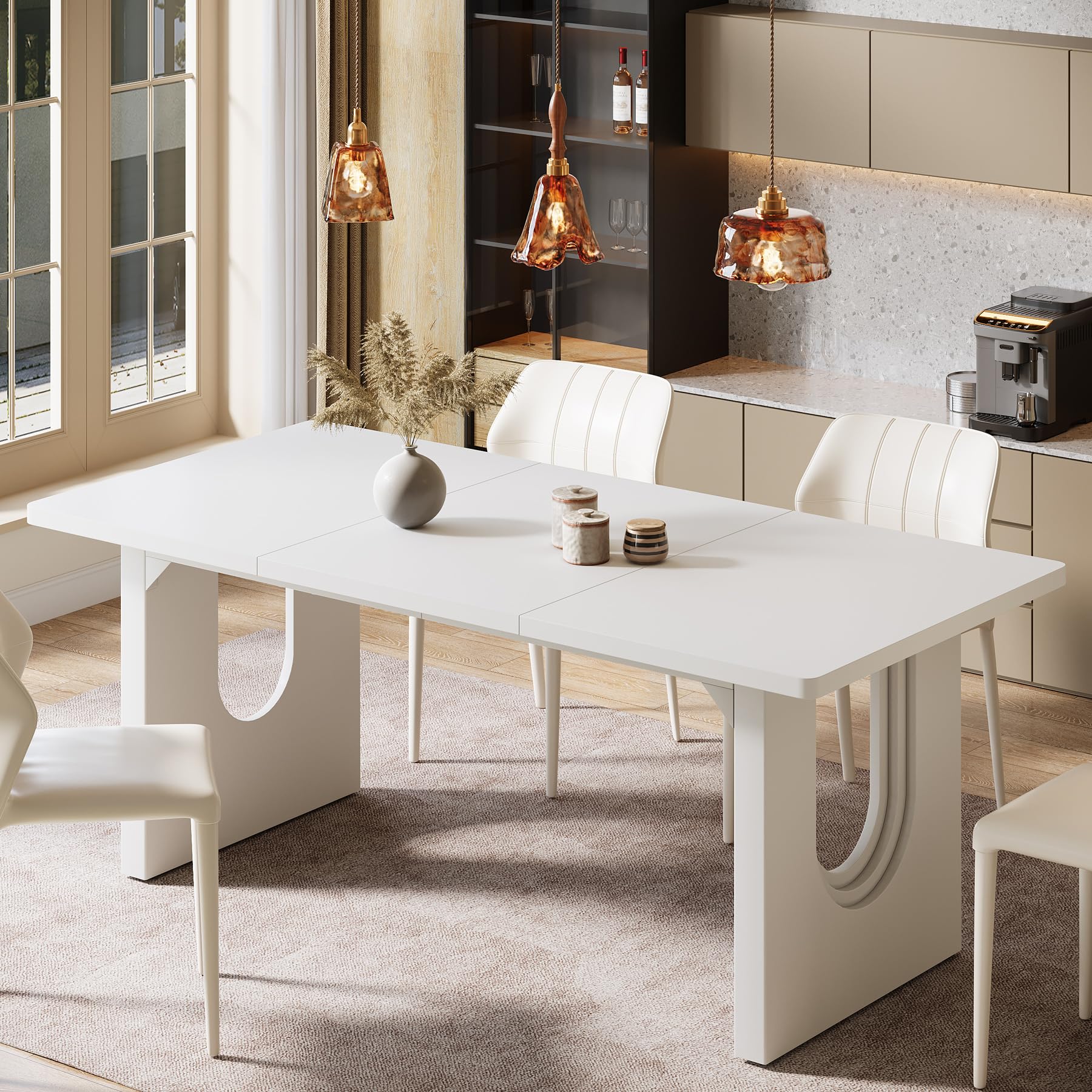 Tribesigns Modern Dining Table for 6 to 8 People, 70.9" Long Rectangular Kitchen Table with Spacious Tabletop and Sturdy Heavy Duty Legs for Dining Room, White - Image 4