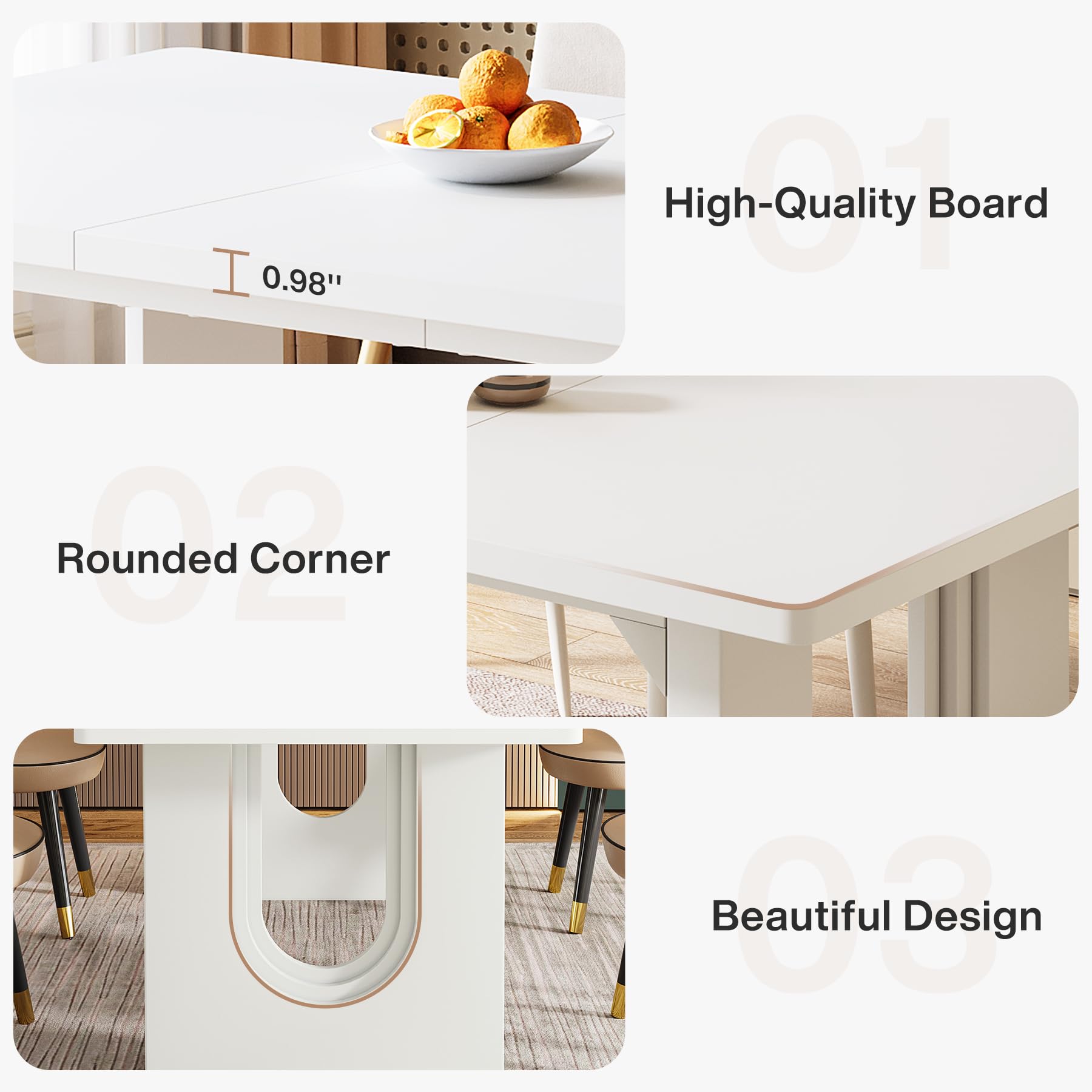 Tribesigns Modern Dining Table for 6 to 8 People, 70.9" Long Rectangular Kitchen Table with Spacious Tabletop and Sturdy Heavy Duty Legs for Dining Room, White - Image 8