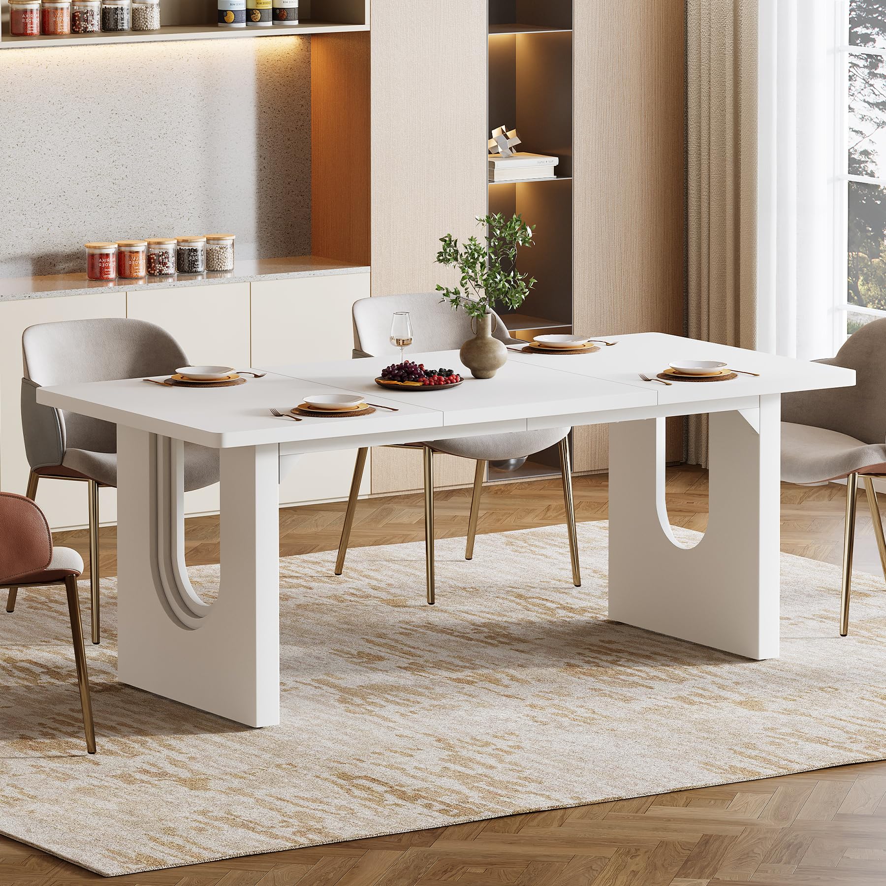 Tribesigns Modern Dining Table for 6 to 8 People, 70.9" Long Rectangular Kitchen Table with Spacious Tabletop and Sturdy Heavy Duty Legs for Dining Room, White - Image 9