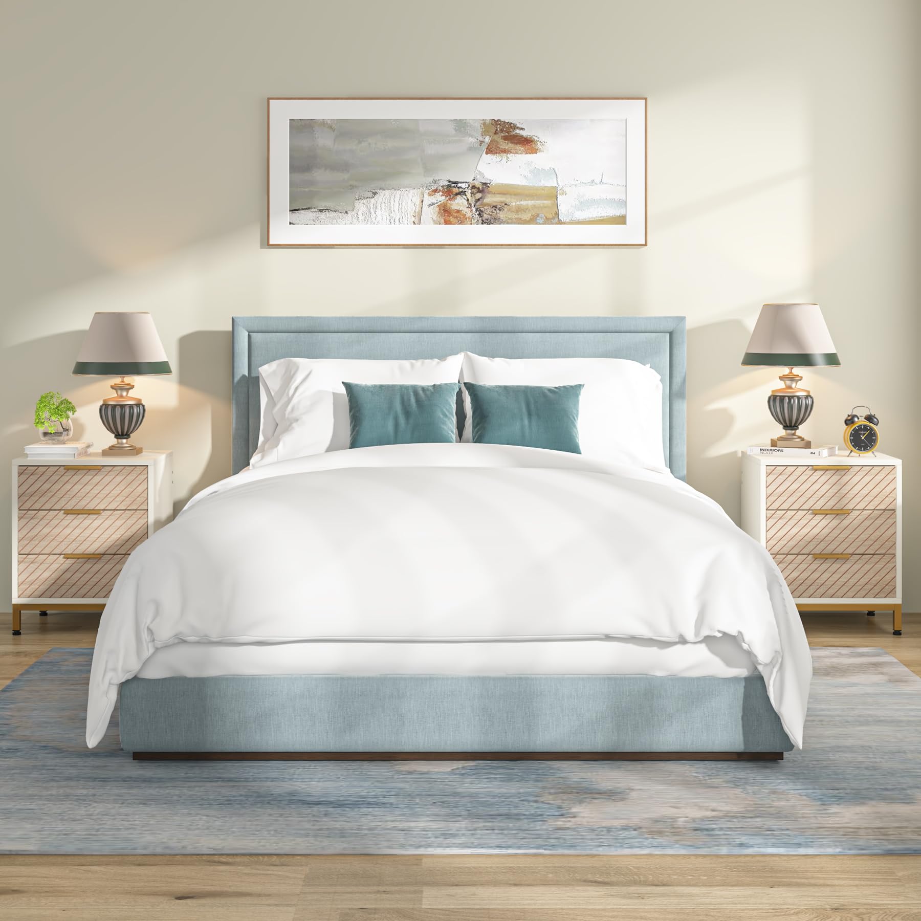 Tribesigns Night Stands for Bedrooms, White and Gold Light Wood Grain Nightstands with 3 Drawers Bedside End Tables Storage for Bedroom - Image 6