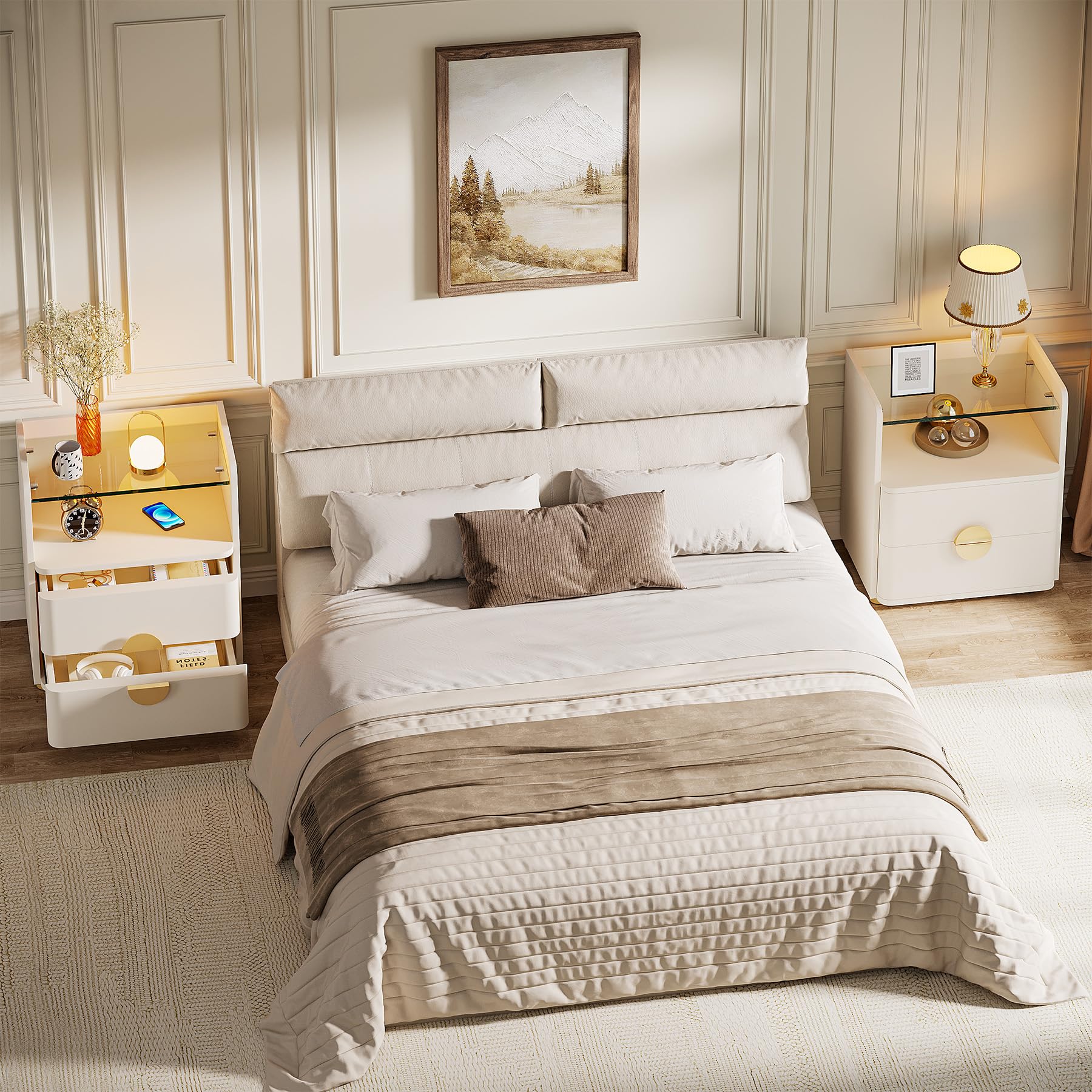 Tribesigns Nightstand with 2 Drawers, Modern Nightstand with Open Storage Shelf, White Bed Side Table for Bedroom, Tempered Glasses End Side Sofa Table for Living Room - Image 5