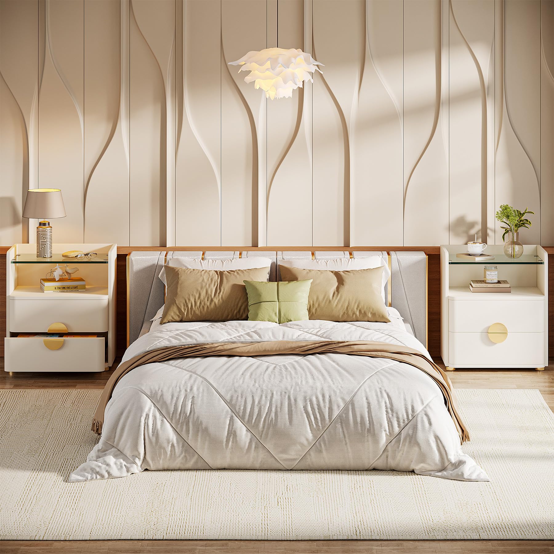 Tribesigns Nightstand with 2 Drawers, Modern Nightstand with Open Storage Shelf, White Bed Side Table for Bedroom, Tempered Glasses End Side Sofa Table for Living Room - Image 6