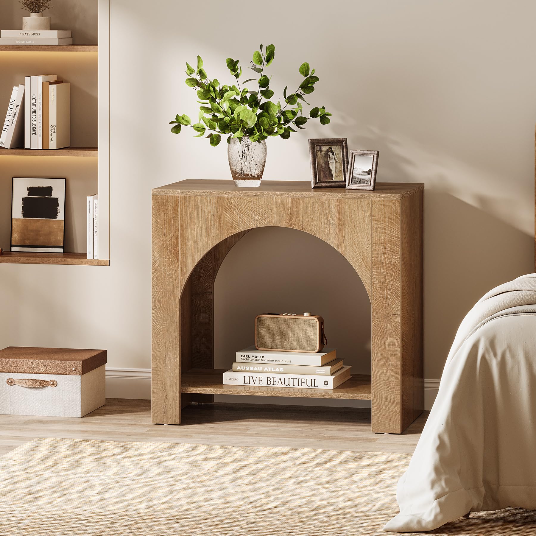 Tribesigns Nightstand with Storage, Large Bedside Table for Bedroom, Farmhouse Night Stand with Wooden Base, Wooden Side End Table for Bedroom, Accent Furniture, Easy Assembly (1, Light Brown) - Image 3