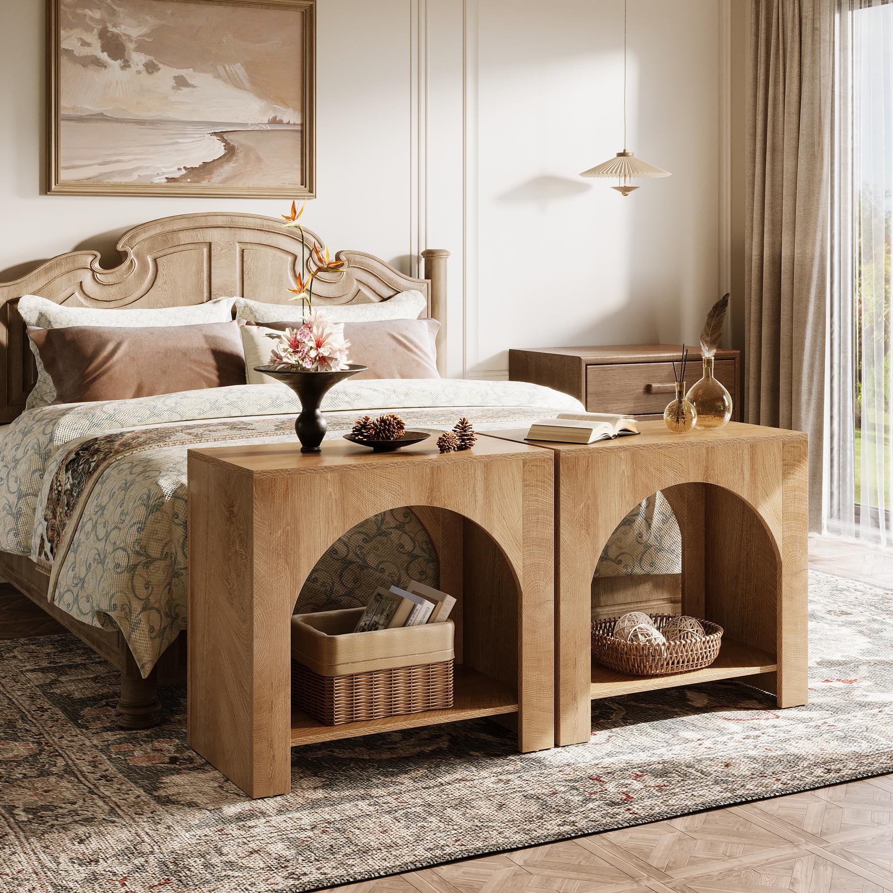 Tribesigns Nightstand with Storage, Large Bedside Table for Bedroom, Farmhouse Night Stand with Wooden Base, Wooden Side End Table for Bedroom, Accent Furniture, Easy Assembly (1, Light Brown) - Image 5