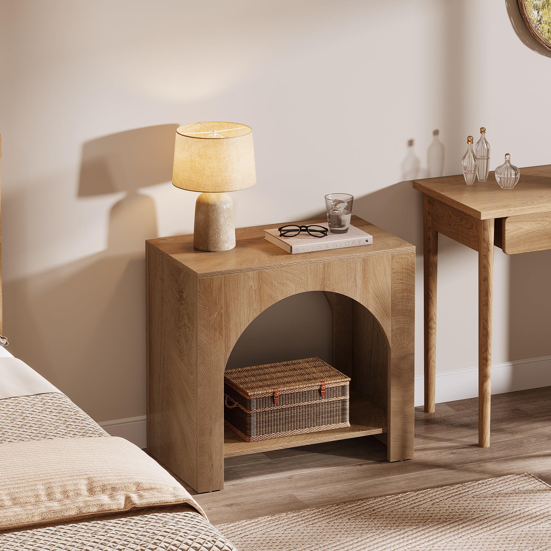 Tribesigns Nightstand with Storage, Large Bedside Table for Bedroom, Farmhouse Night Stand with Wooden Base, Wooden Side End Table for Bedroom, Accent Furniture, Easy Assembly (1, Light Brown) - Image 7