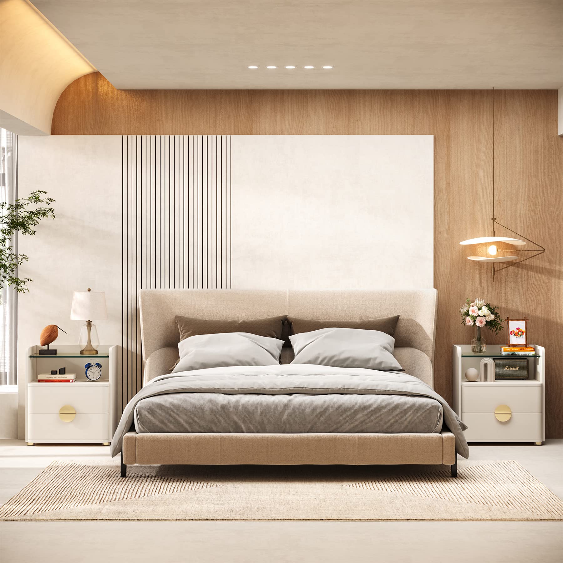 Tribesigns Nightstands, 2-Drawer Modern Night Stand with Open Storage Space, Wood Bed Side Table for Bedroom, Tempered Glasses End Table with Gold Round Metal Legs for Living Room, Easy Assembly - Image 7