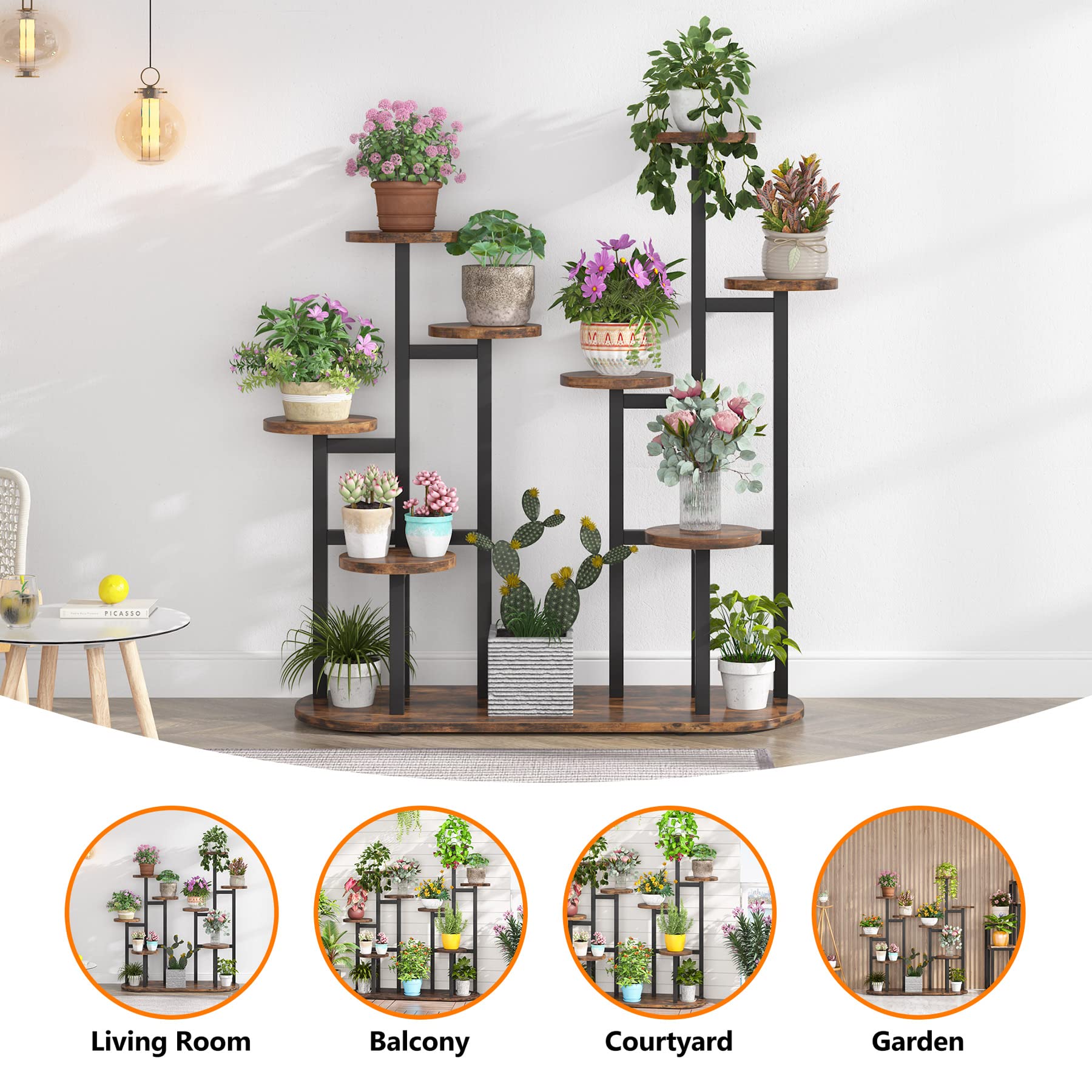 Tribesigns Plant Stand Indoor, Multi-Tiered 11 Potted Plant Shelf Flower Stands, Tall Plant Rack Display Holder Planter Organizer for Garden Balcony Living Room, Rustic Brown - Image 5