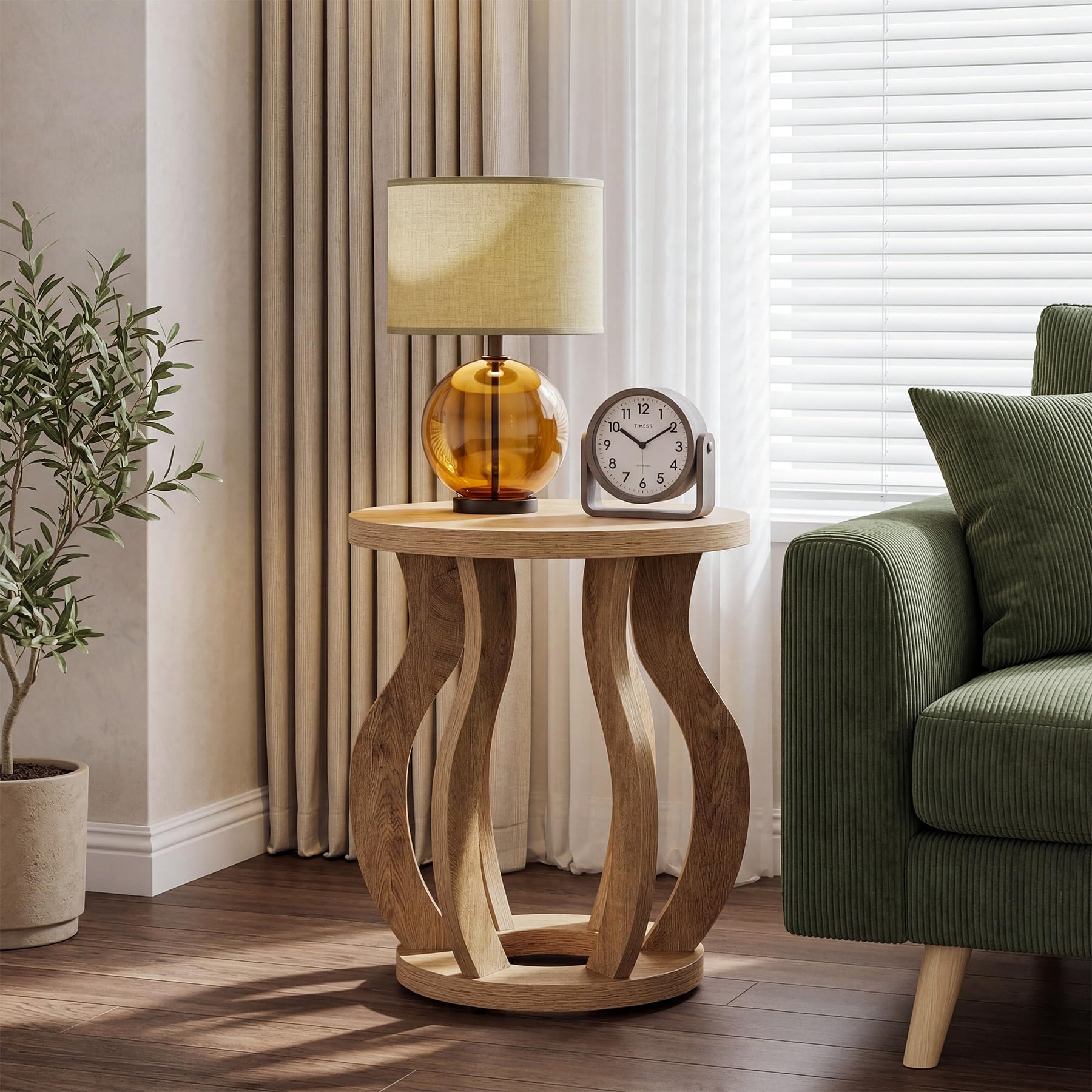 Tribesigns Round End Side Table: Farmhouse Wooden Side Table for Living Room, Bedside Nightstand with Curved Frame, Accent Nightstand for Bedroom, Small Spaces, Brown(1PC) - Image 3