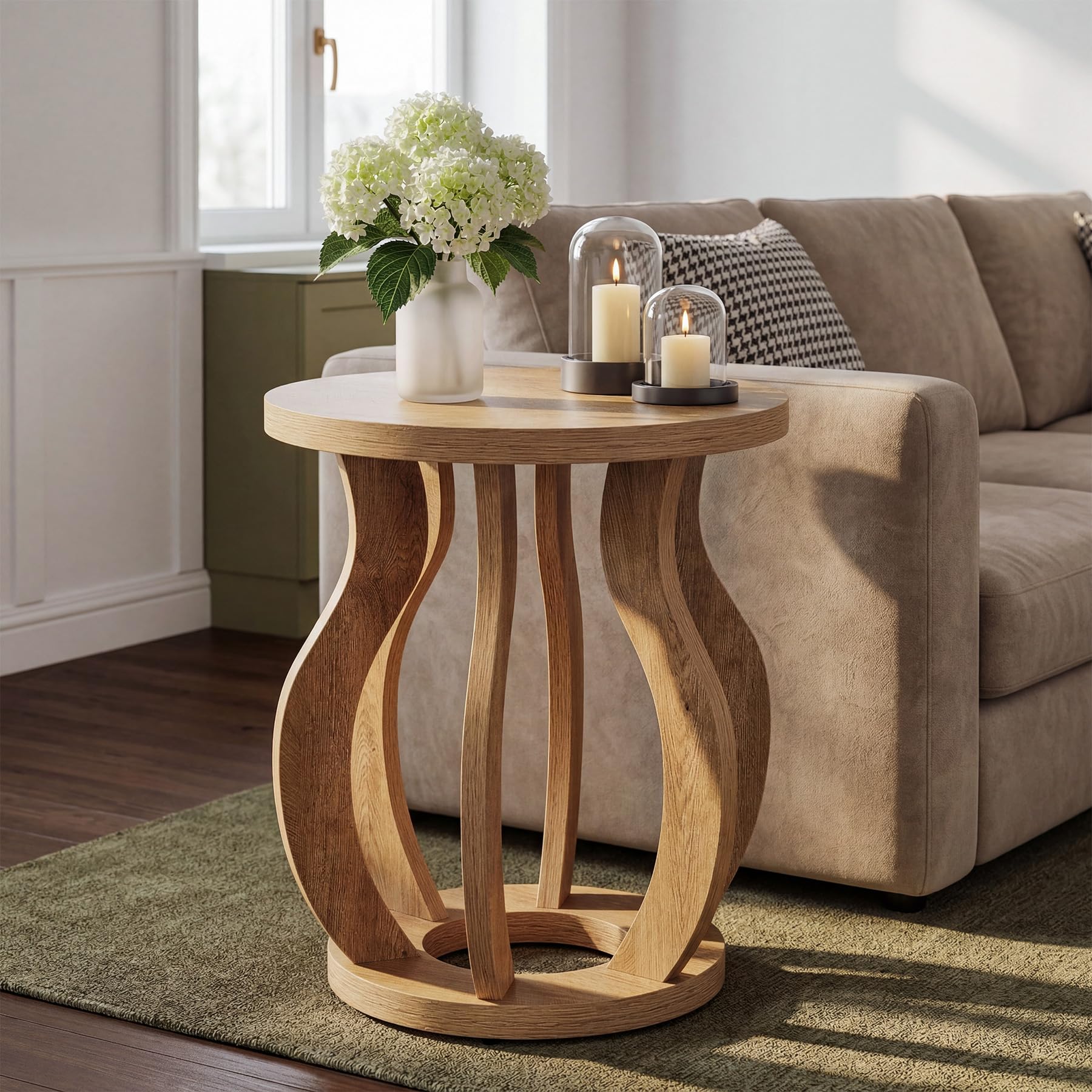 Tribesigns Round End Side Table: Farmhouse Wooden Side Table for Living Room, Bedside Nightstand with Curved Frame, Accent Nightstand for Bedroom, Small Spaces, Brown(1PC) - Image 8