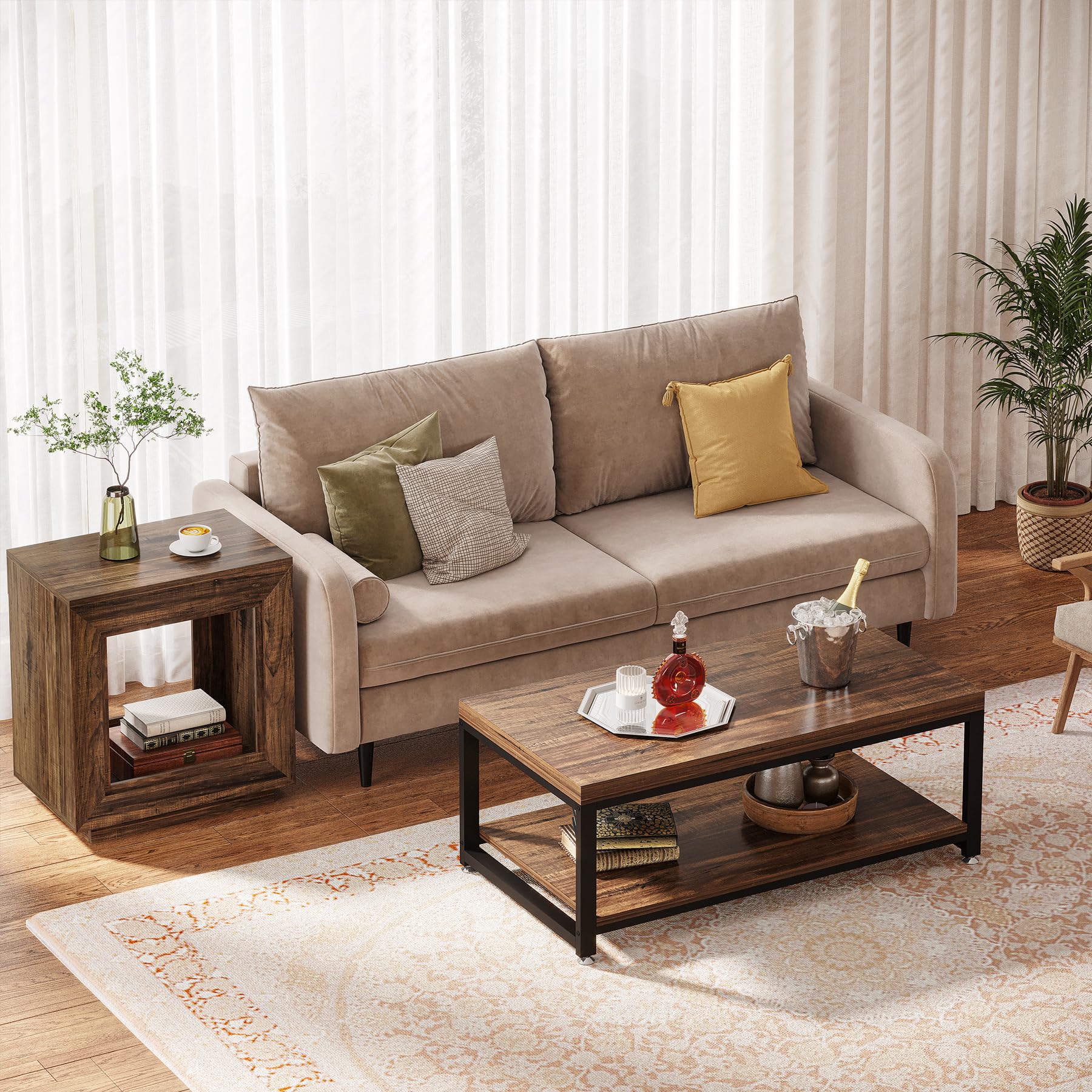 Tribesigns Rustic Wood End Table, 2 Tiered Square Side Table with Storage Shelf, Industrial Sofa Side Table for Living Room, Entrance (Rustic Brown) (1) - Image 5