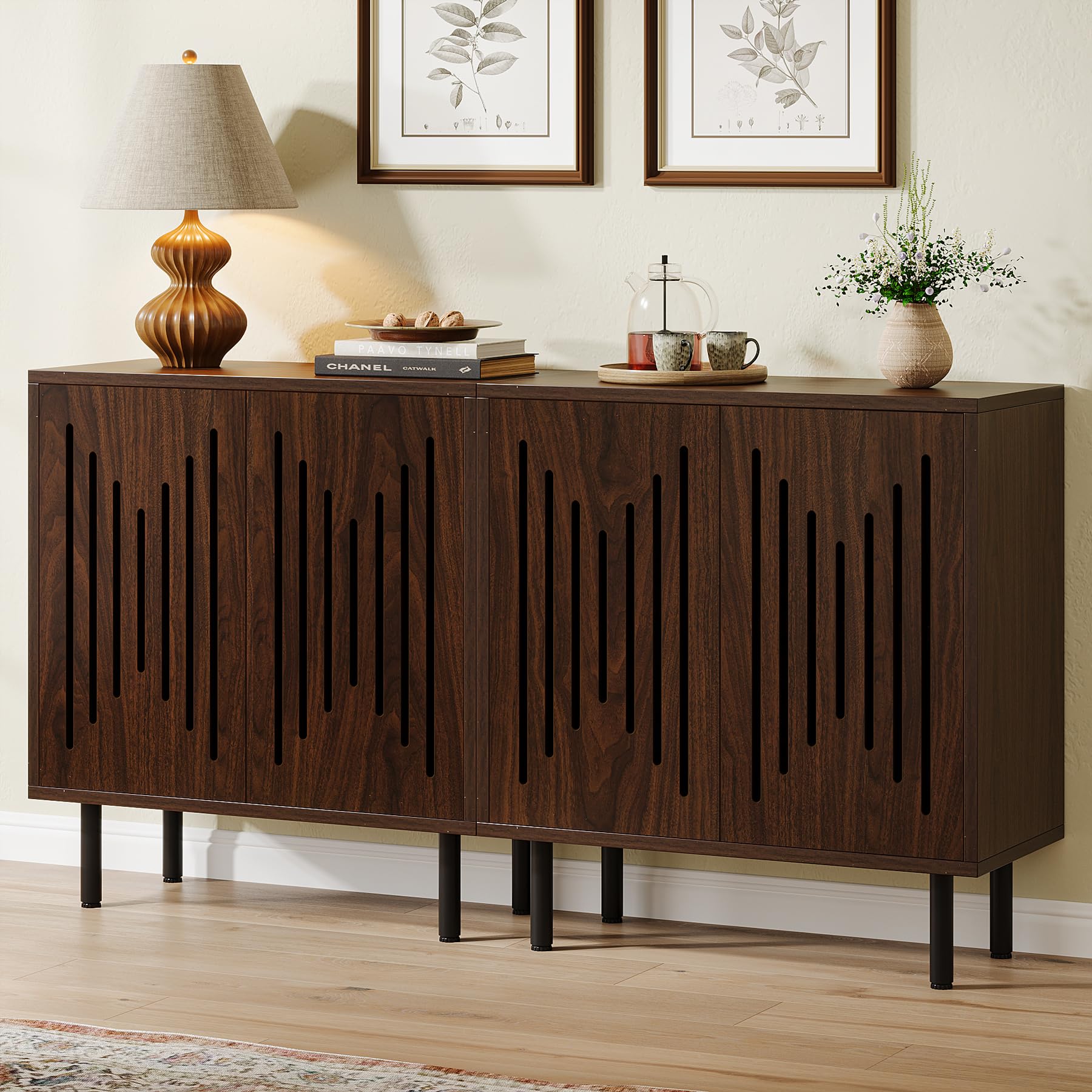 Tribesigns Set of 2 Sideboard Buffet with Storage, 59" Buffet Sideboard Cabinet with Adjustable Shelves, Accent Storage Cabinet for Living Room, Dark Brown - Image 3