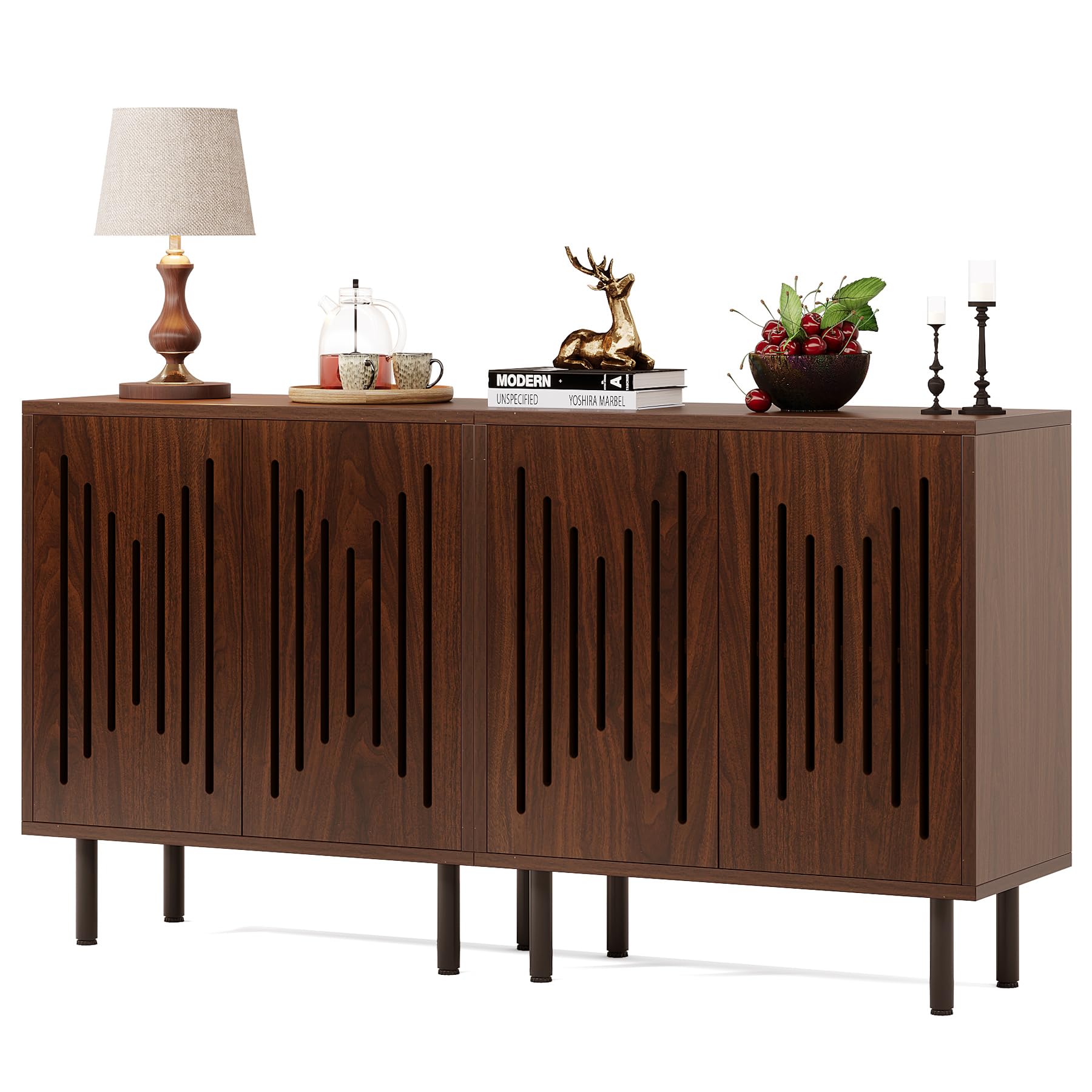 Tribesigns Set of 2 Sideboard Buffet with Storage, 59" Buffet Sideboard Cabinet with Adjustable Shelves, Accent Storage Cabinet for Living Room, Dark Brown - Image 8