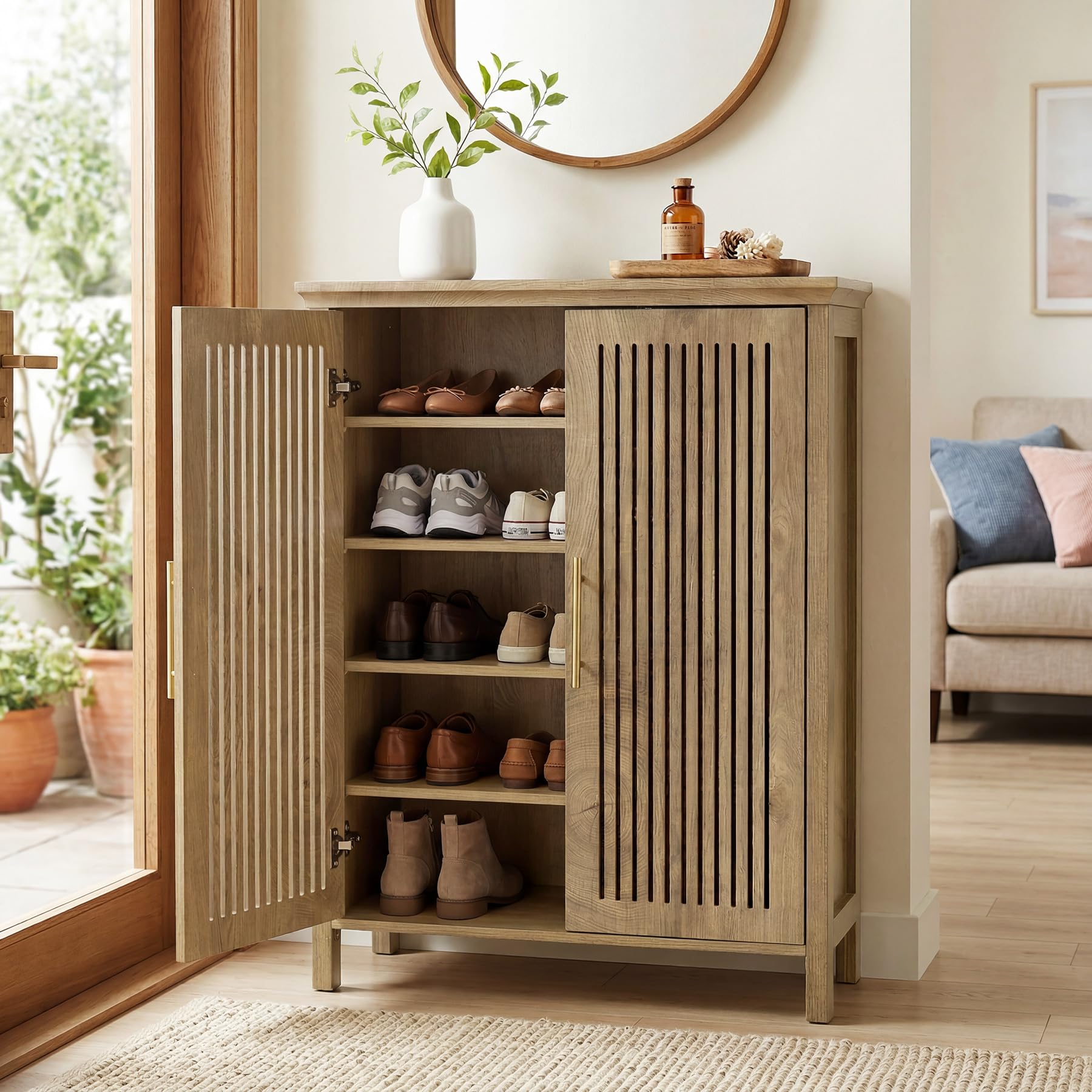 Tribesigns Shoe Cabinet Storage for Entryway, Wooden Shoe Cabinet with Doors and Adjustable Shelves, 5-Tier Tall Shoe Rack Living Room Furniture - Image 3