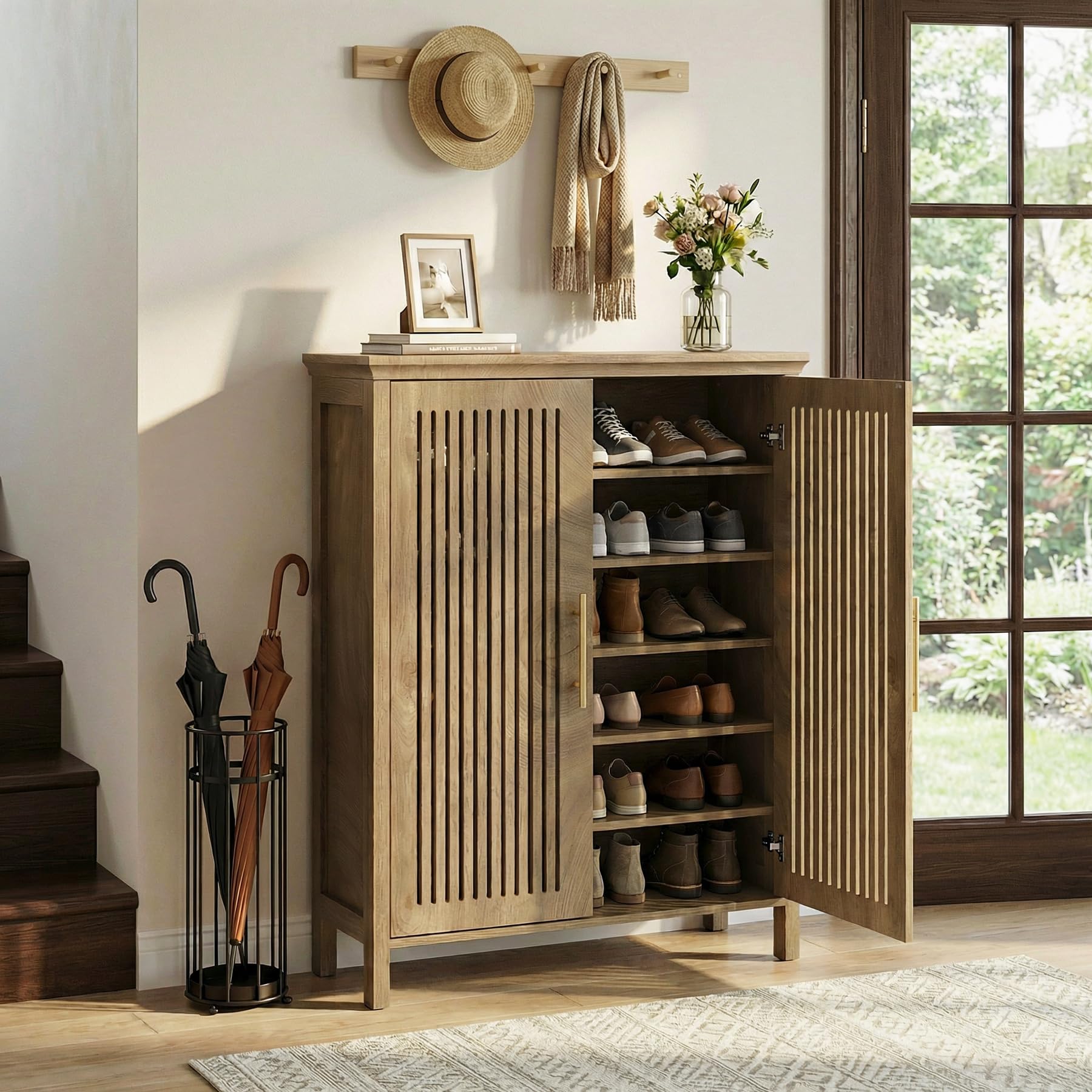 Tribesigns Shoe Cabinet Storage for Entryway, Wooden Shoe Cabinet with Doors and Adjustable Shelves, 5-Tier Tall Shoe Rack Living Room Furniture - Image 4