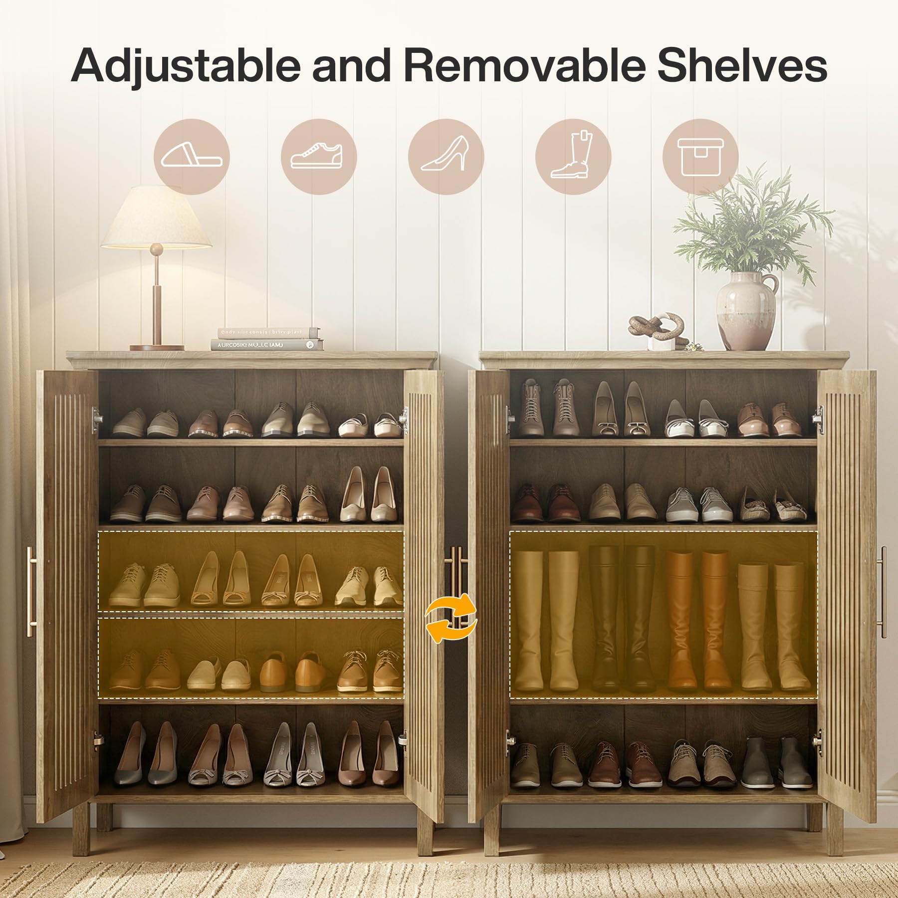 Tribesigns Shoe Cabinet Storage for Entryway, Wooden Shoe Cabinet with Doors and Adjustable Shelves, 5-Tier Tall Shoe Rack Living Room Furniture - Image 5