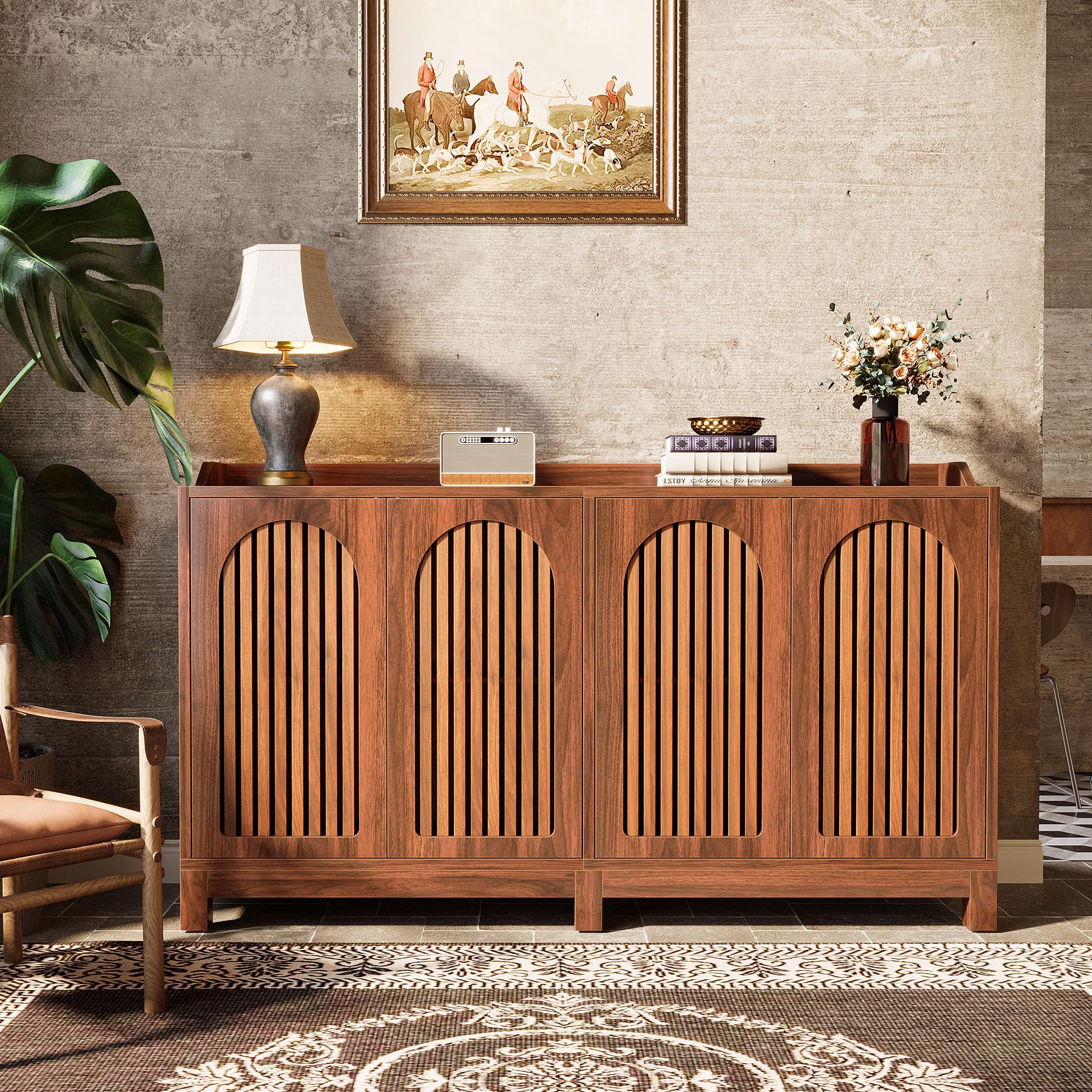 Tribesigns Sideboard Buffet Cabinet, 57" Farmhouse Storage Cabinet with Shutter Doors and Adjustable Shelf, Freestanding Kitchen Cabinet TV Stand for Dining Room, Living Room, Kitchen - Image 4