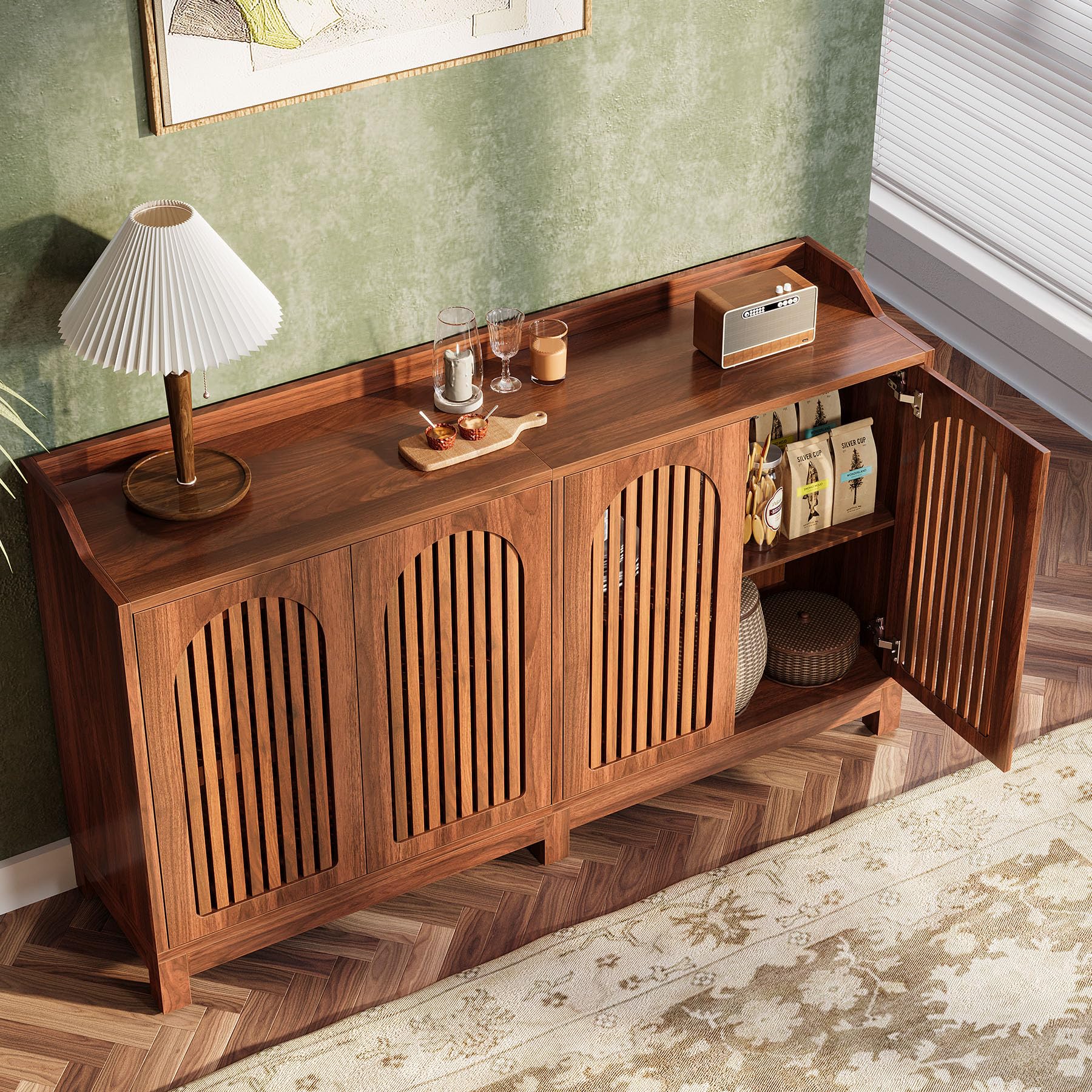 Tribesigns Sideboard Buffet Cabinet, 57" Farmhouse Storage Cabinet with Shutter Doors and Adjustable Shelf, Freestanding Kitchen Cabinet TV Stand for Dining Room, Living Room, Kitchen - Image 5