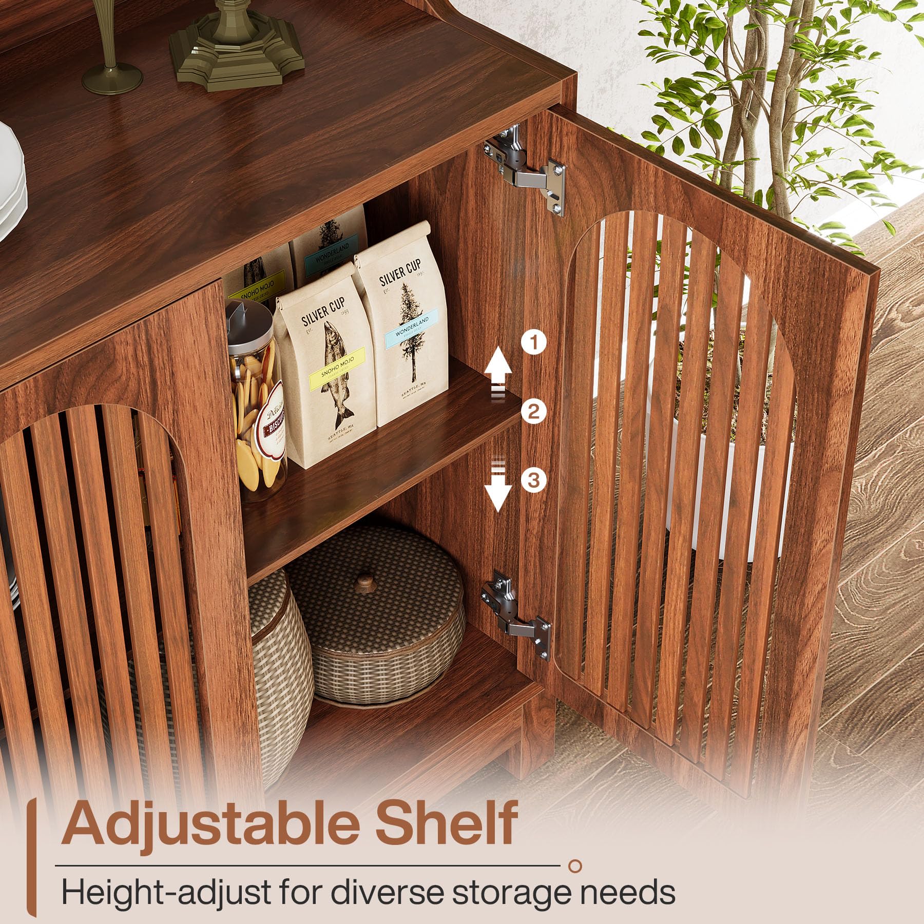 Tribesigns Sideboard Buffet Cabinet, 57" Farmhouse Storage Cabinet with Shutter Doors and Adjustable Shelf, Freestanding Kitchen Cabinet TV Stand for Dining Room, Living Room, Kitchen - Image 7