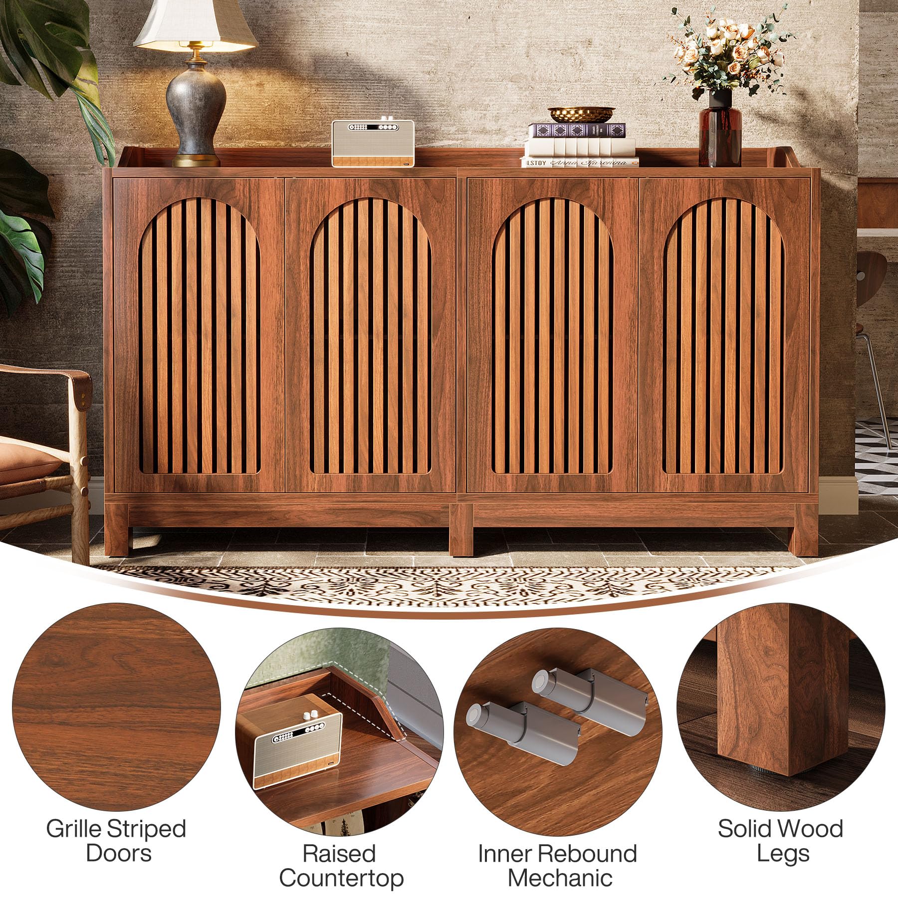 Tribesigns Sideboard Buffet Cabinet, 57" Farmhouse Storage Cabinet with Shutter Doors and Adjustable Shelf, Freestanding Kitchen Cabinet TV Stand for Dining Room, Living Room, Kitchen - Image 8