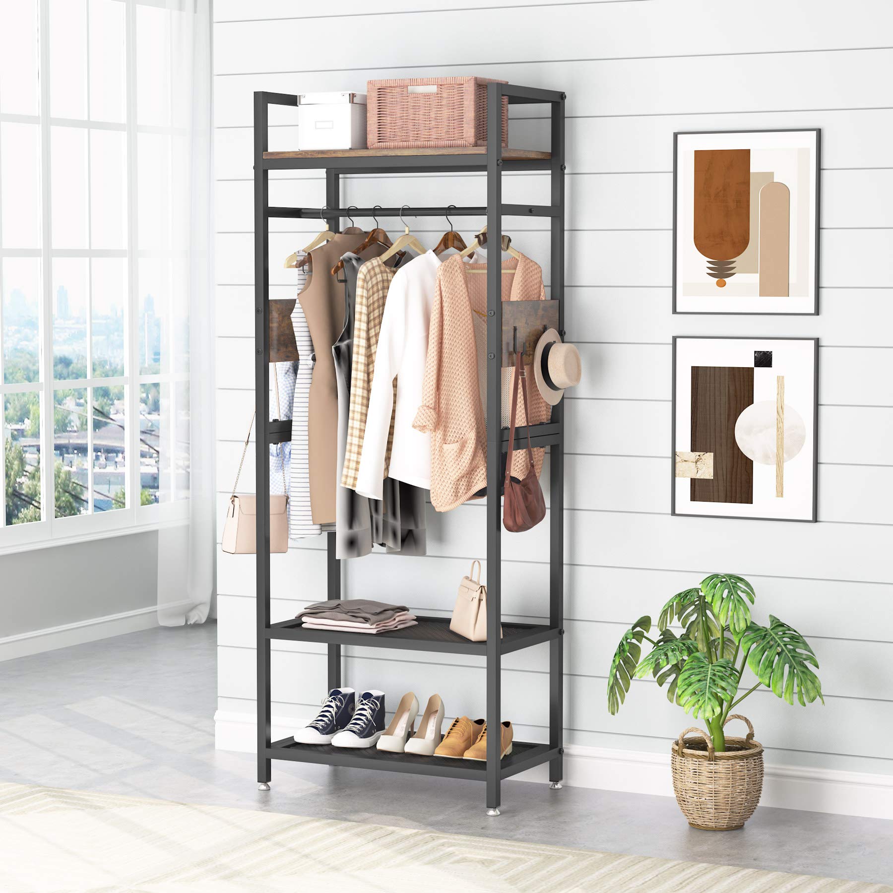Tribesigns Small Heavy Duty Clothes Rack with Shelf and Hanging Rod, Freestanding Closet Organizer, Industrial Hall Tree Garments Rack for Small Space,Bedroom,27'' W X69'' H, Max Load 300LBS - Image 3