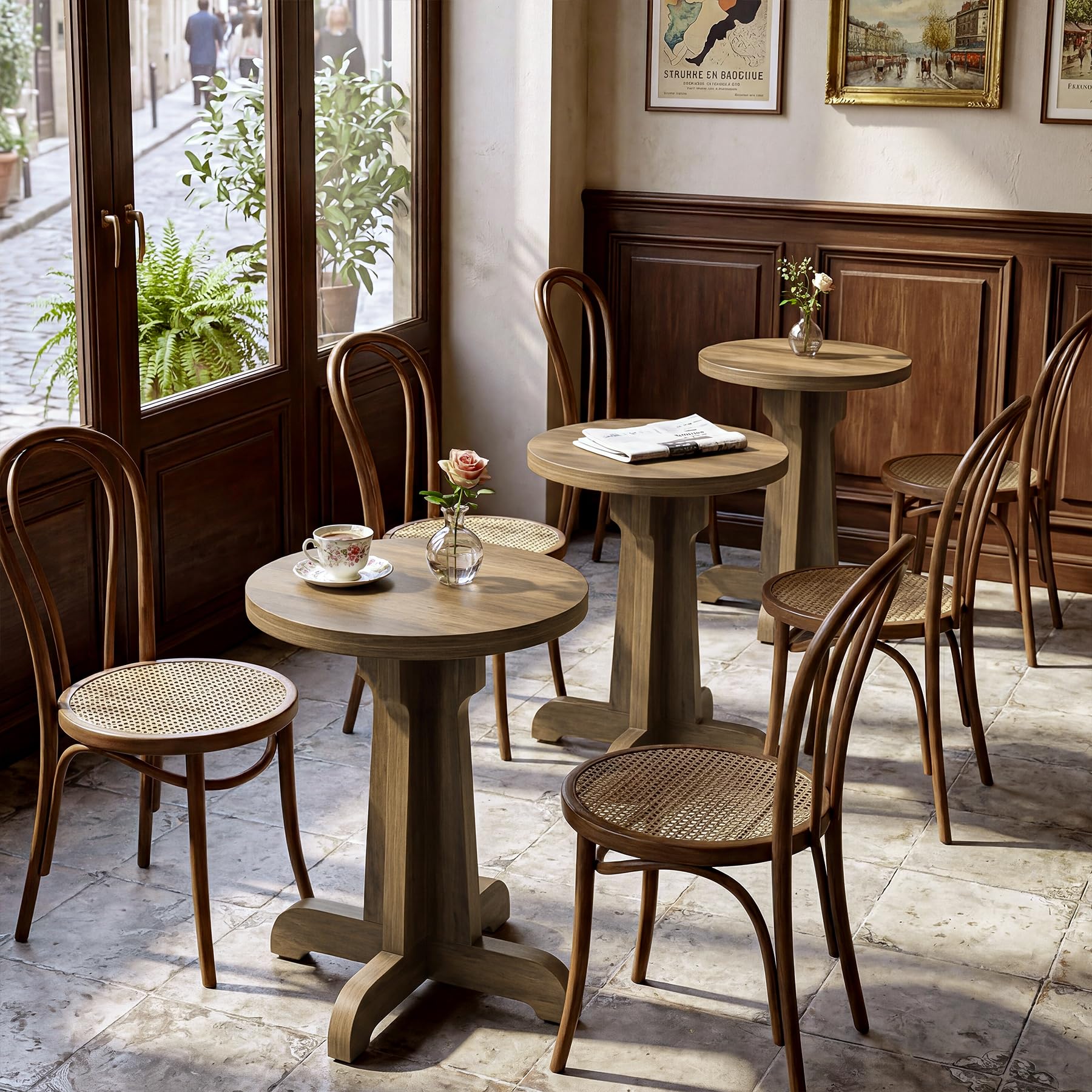 Tribesigns Small Round Commercial Dining Table for 2, Farmhouse Dinner Table with Thick Top, for Restaurant, Cafe, School, Bakery, Apartment, Brown - Image 3