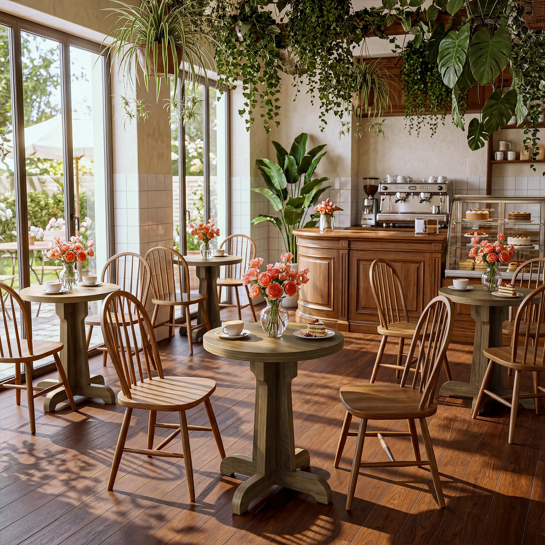 Tribesigns Small Round Commercial Dining Table for 2, Farmhouse Dinner Table with Thick Top, for Restaurant, Cafe, School, Bakery, Apartment, Brown - Image 6