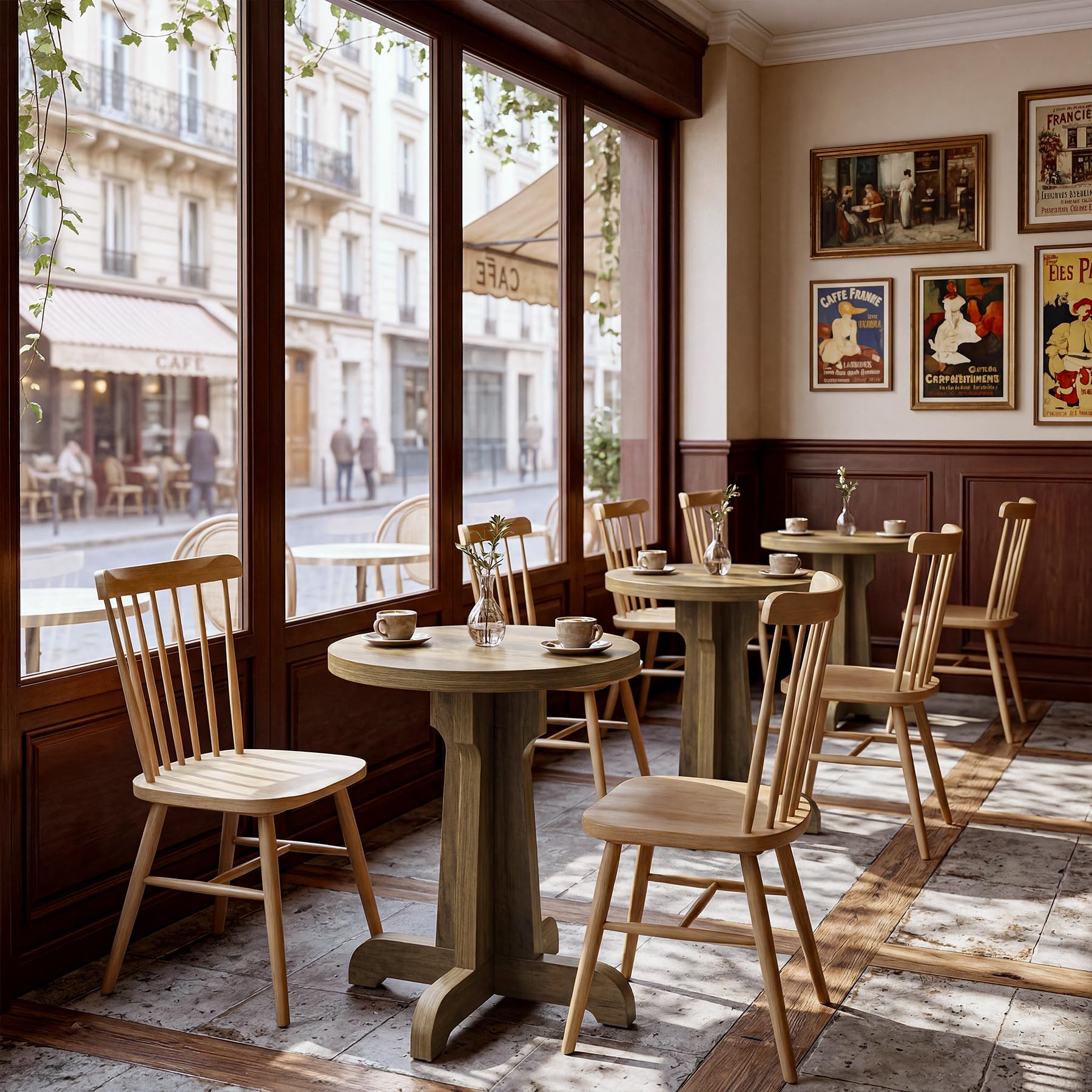 Tribesigns Small Round Commercial Dining Table for 2, Farmhouse Dinner Table with Thick Top, for Restaurant, Cafe, School, Bakery, Apartment, Brown - Image 7