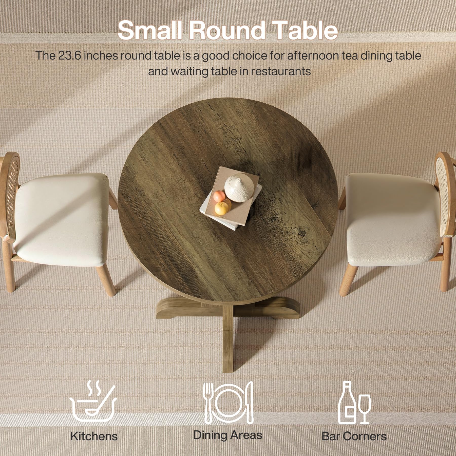 Tribesigns Small Round Commercial Dining Table for 2, Farmhouse Dinner Table with Thick Top, for Restaurant, Cafe, School, Bakery, Apartment, Brown - Image 8