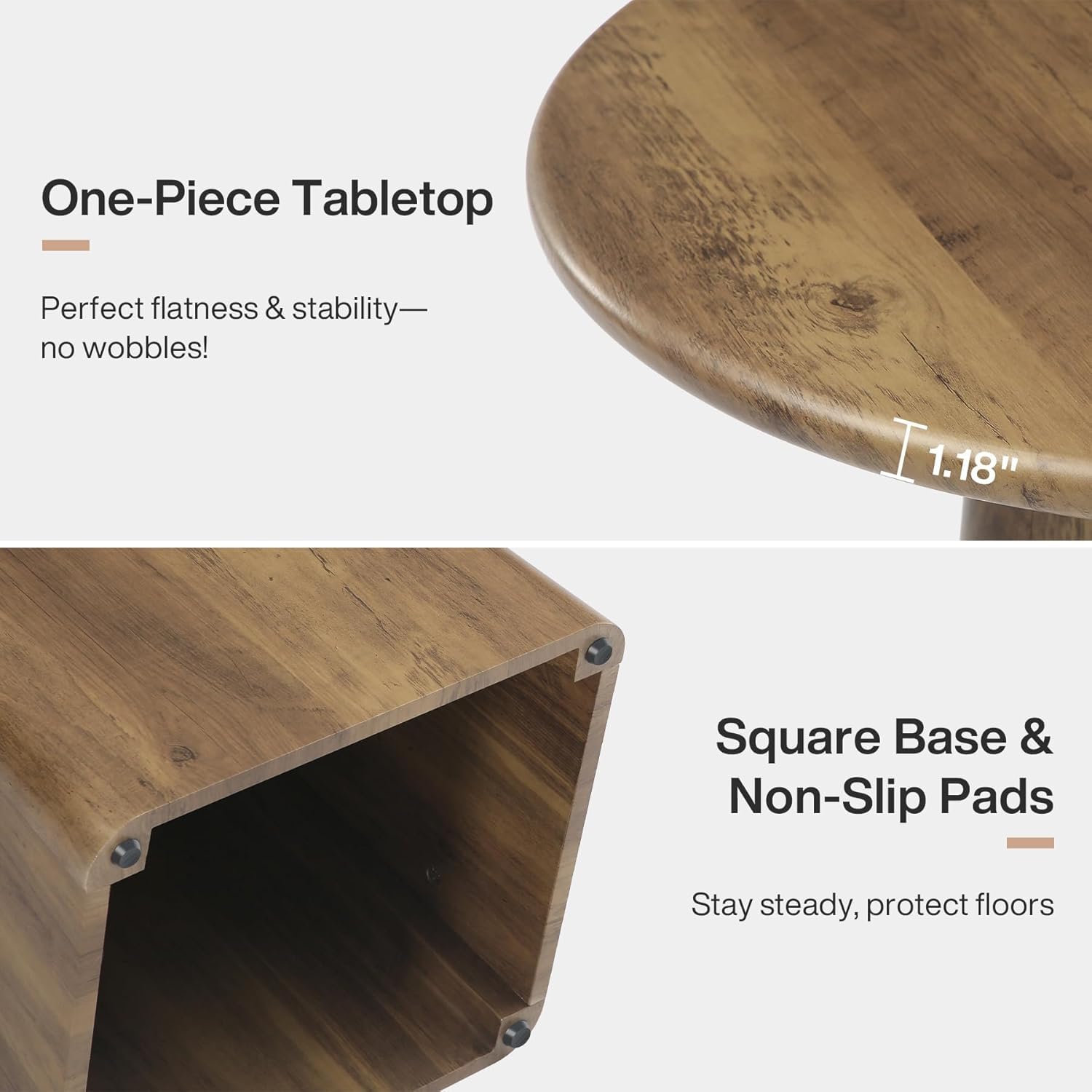 Tribesigns Small Round Dining Table for 2, 31.5-Inch Farmhouse Kitchen Dinner Table with Square Base for Dining Room Living Room, Rustic Brown - Image 3