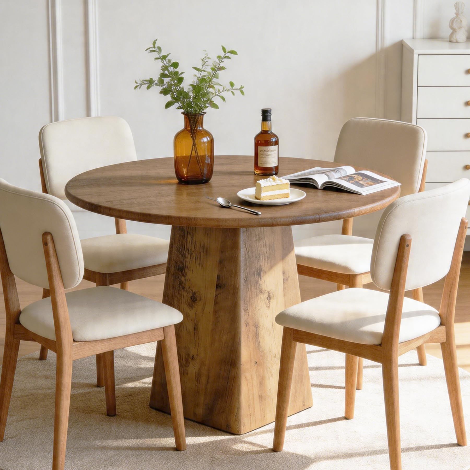 Tribesigns Small Round Dining Table for 2, 31.5-Inch Farmhouse Kitchen Dinner Table with Square Base for Dining Room Living Room, Rustic Brown - Image 4