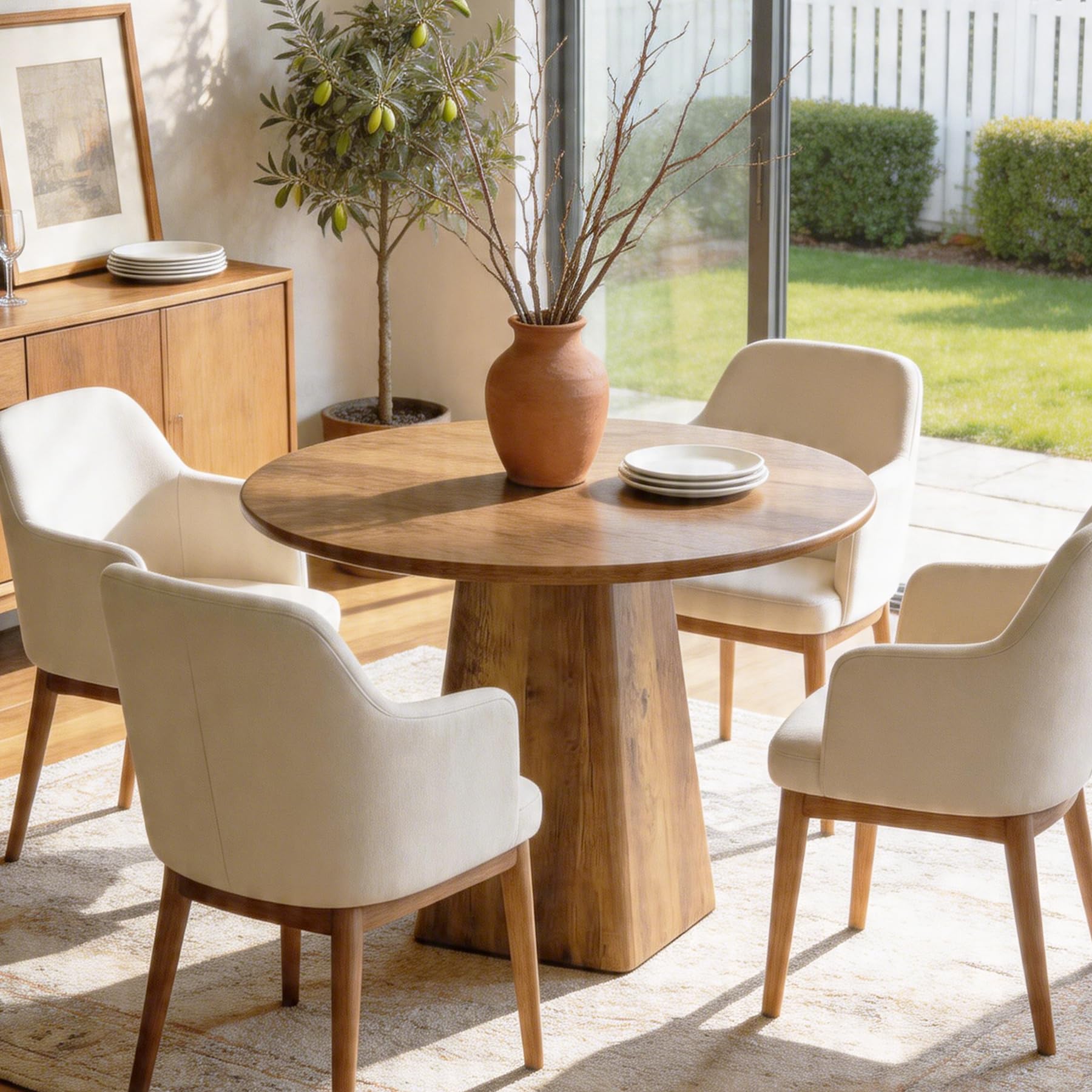 Tribesigns Small Round Dining Table for 2, 31.5-Inch Farmhouse Kitchen Dinner Table with Square Base for Dining Room Living Room, Rustic Brown - Image 5