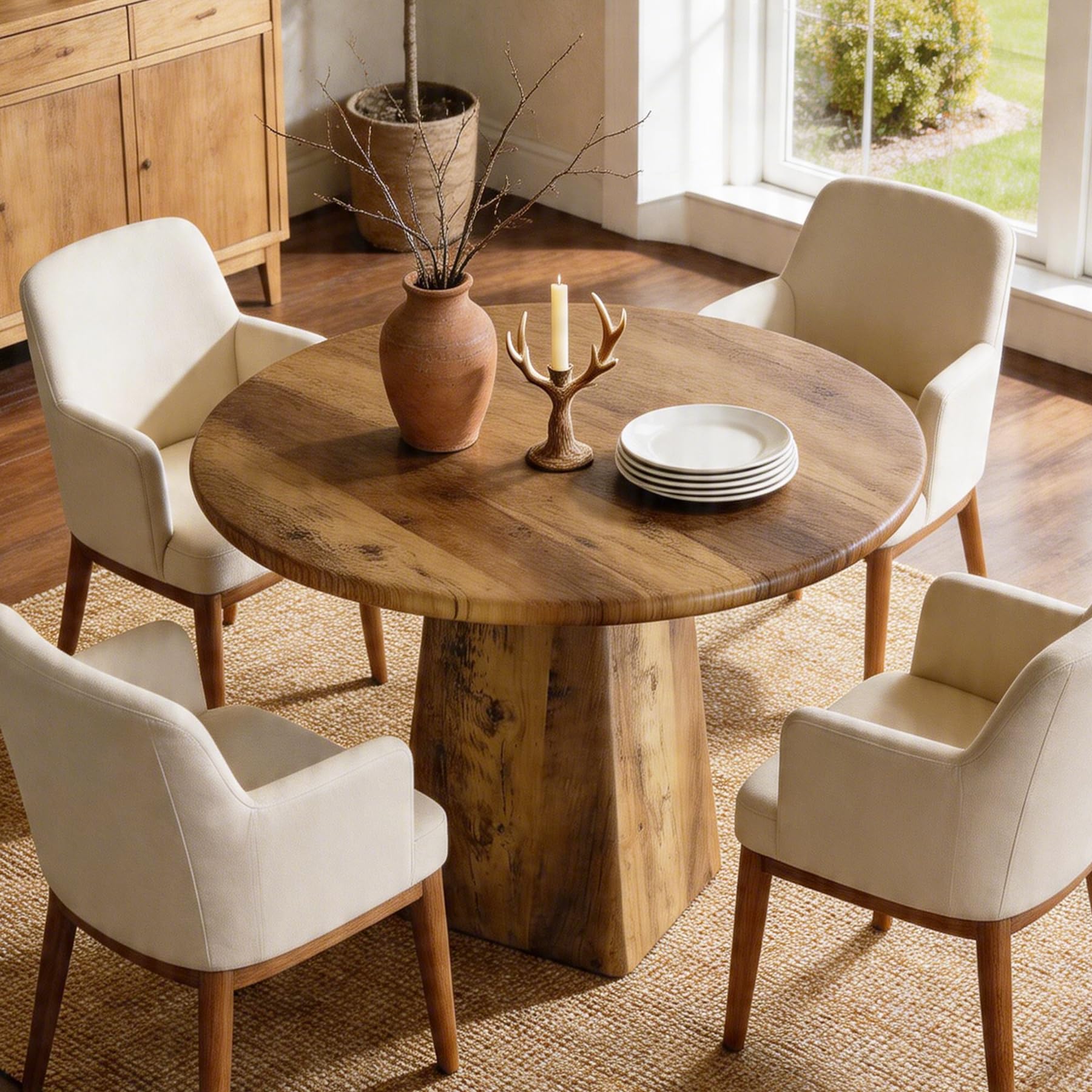 Tribesigns Small Round Dining Table for 2, 31.5-Inch Farmhouse Kitchen Dinner Table with Square Base for Dining Room Living Room, Rustic Brown - Image 6