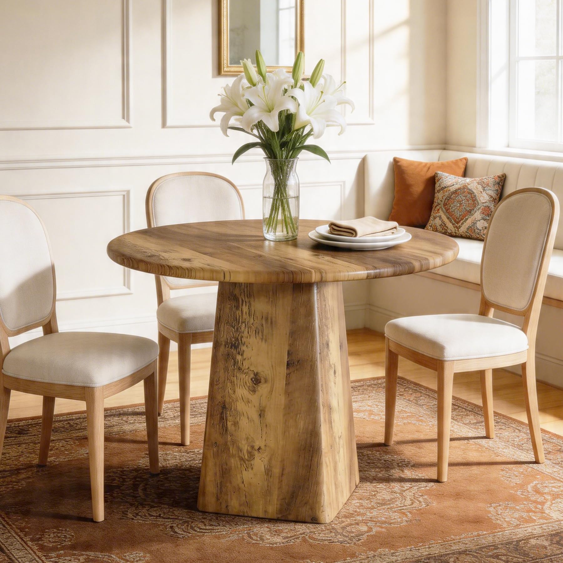 Tribesigns Small Round Dining Table for 2, 31.5-Inch Farmhouse Kitchen Dinner Table with Square Base for Dining Room Living Room, Rustic Brown - Image 7