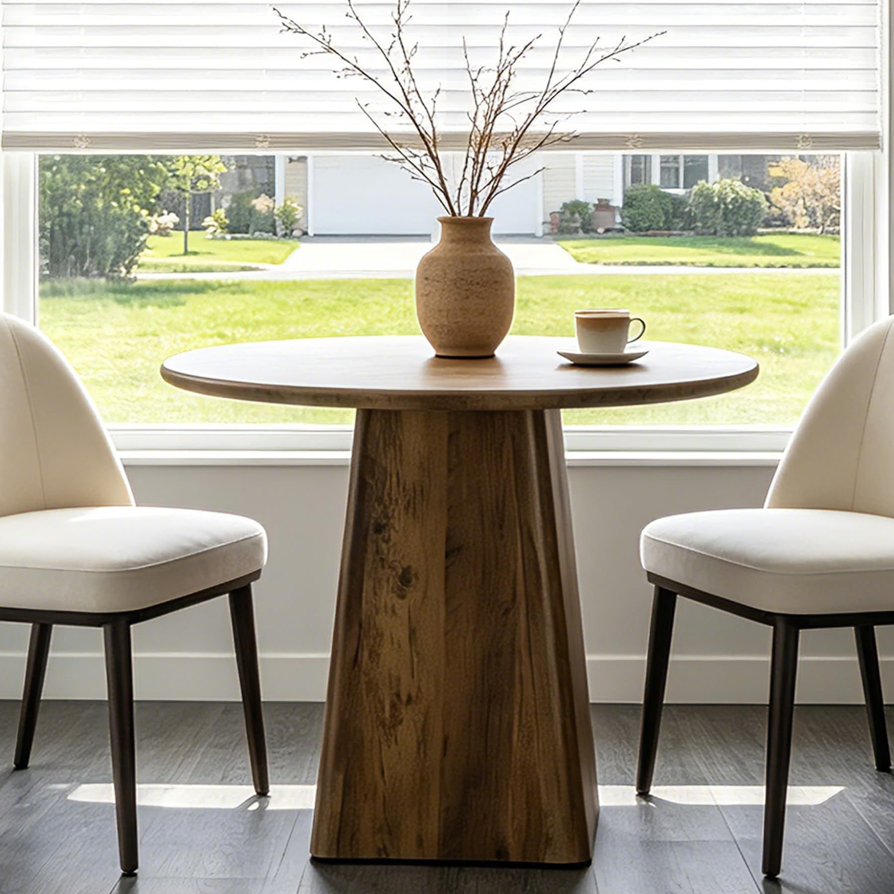 Tribesigns Small Round Dining Table for 2, 31.5-Inch Farmhouse Kitchen Dinner Table with Square Base for Dining Room Living Room, Rustic Brown - Image 8