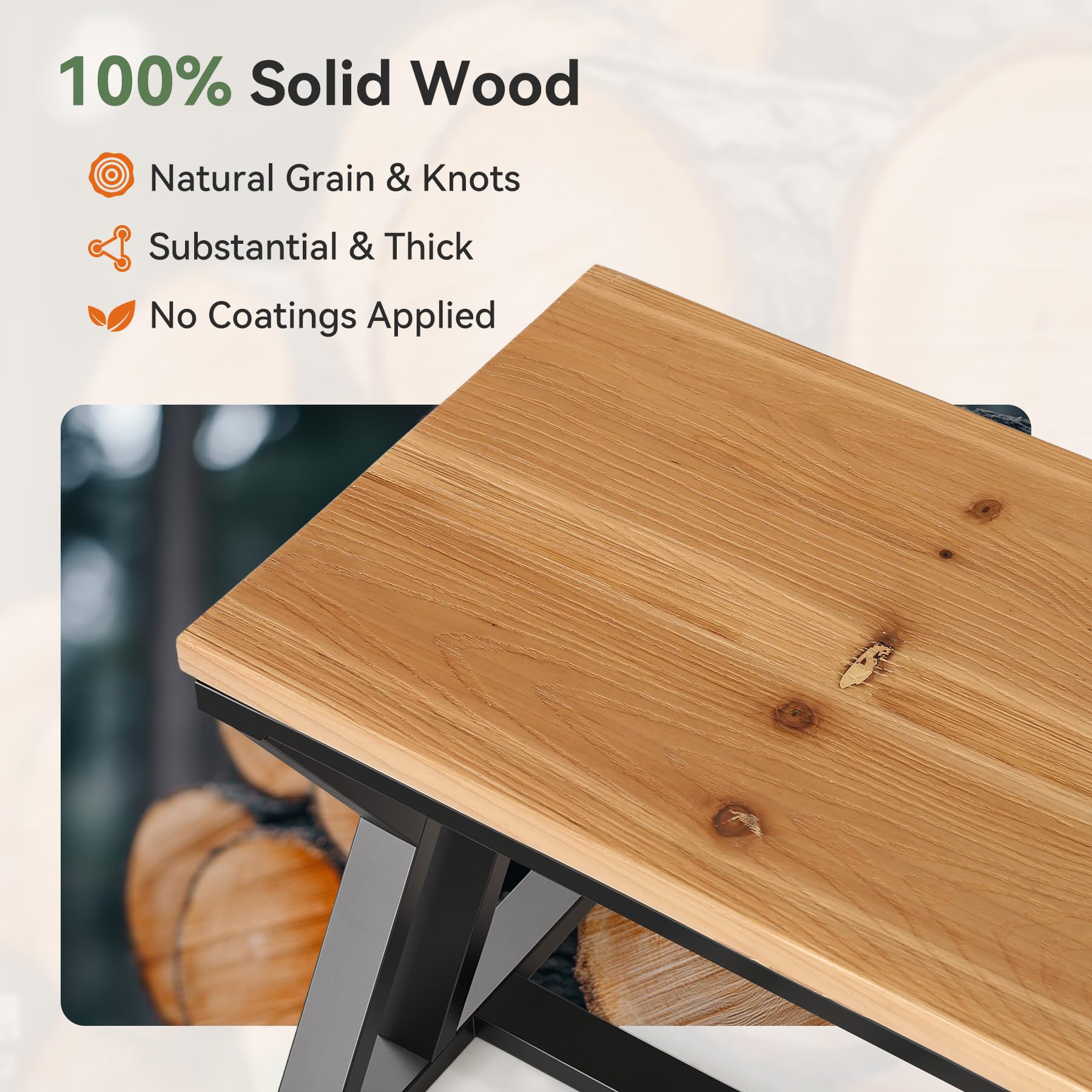 Tribesigns Solid Wood Entryway Bench, 55-Inch Long Shoe Bench with Metal Legs, Industrial End of Bed Stool for Bedroom, Dining Bench for Kitchen, Living Room - Image 5