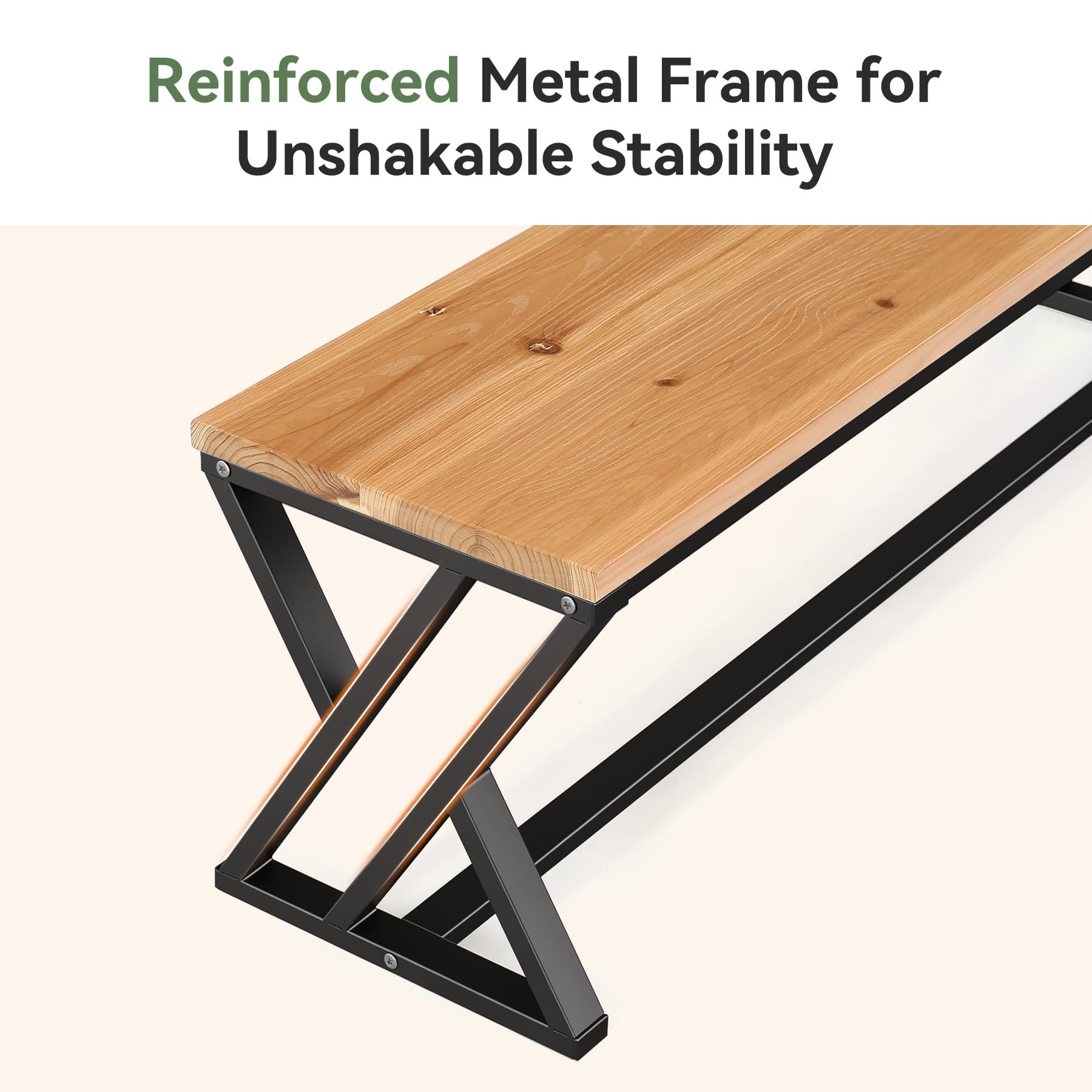 Tribesigns Solid Wood Entryway Bench, 55-Inch Long Shoe Bench with Metal Legs, Industrial End of Bed Stool for Bedroom, Dining Bench for Kitchen, Living Room - Image 6