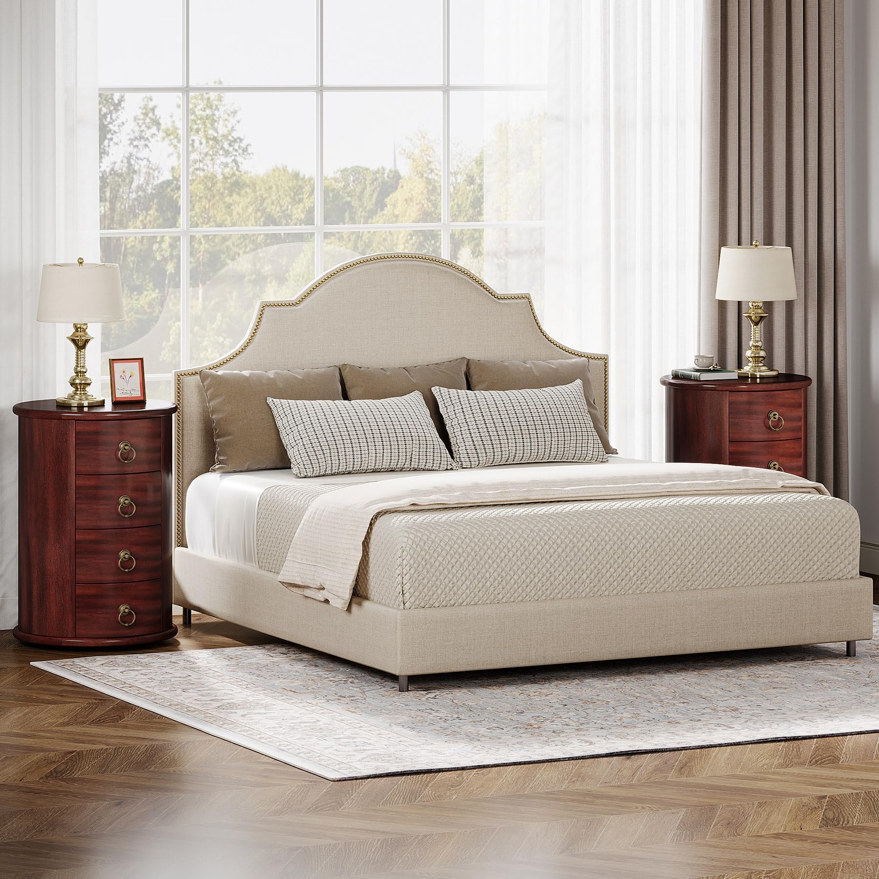 Tribesigns Solid Wood Nightstand, Round Night Stand with 4 Drawers, Rustic Bedside Table Tall Nightstand for Bedroom, Living Room, No Assembly Required (1) - Image 6