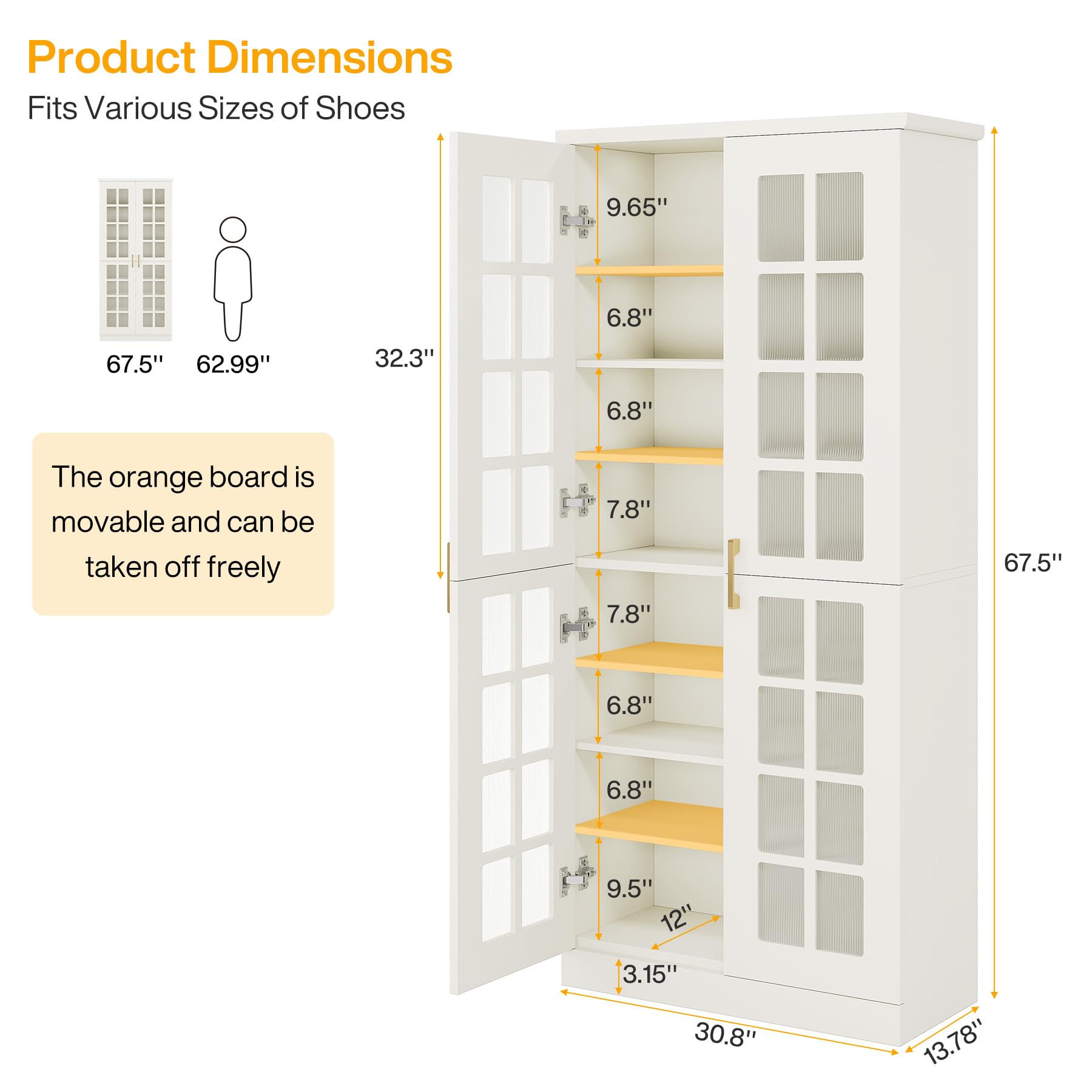 Tribesigns Tall Shoe Cabinet with Doors, 8-Tier Shoe Storage with Adjustable Shelves, Modern Shoe Organizer Shoe Rack Cabinet for Entryway, Hallway, Closet, Living Room, White - Image 4