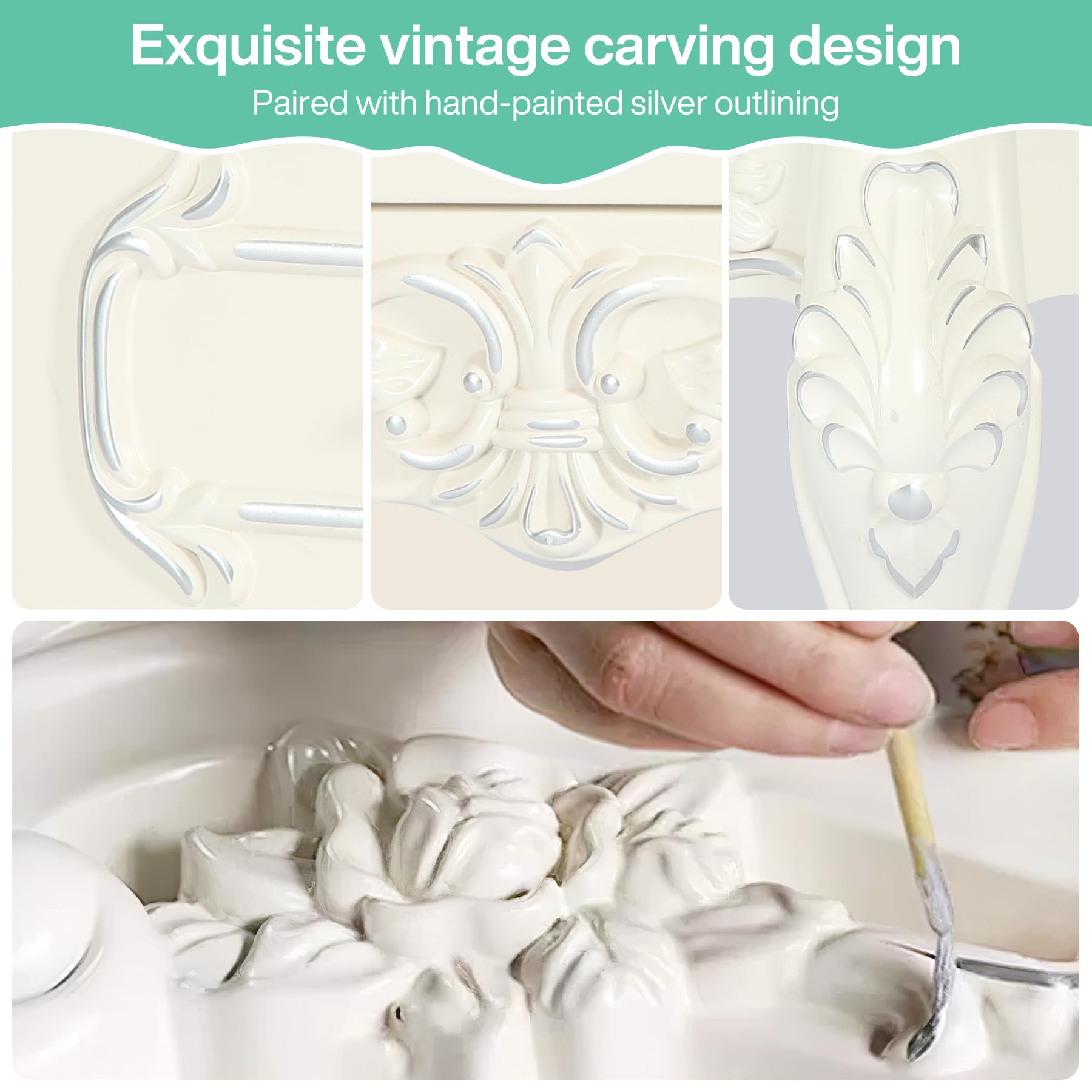 Tribesigns White Nightstand, End Table with 2 Drawers, Carved Bedside Tables, Side Table for Bedroom, Classic Bedroom Furniture, Night Stand White - Image 7